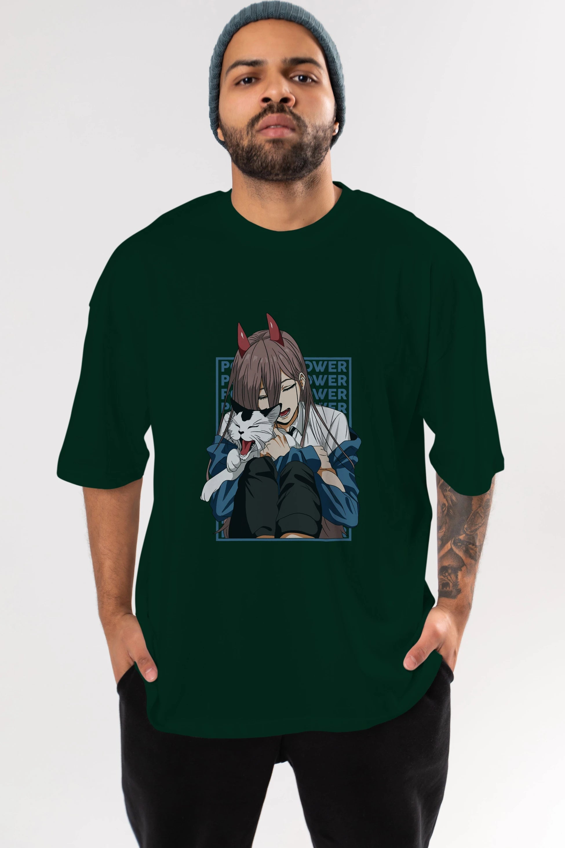 POWER CHAINSAWMAN Anime Ön Baskılı Oversize t-shirt %100 pamuk Erkek Kadın Unisex