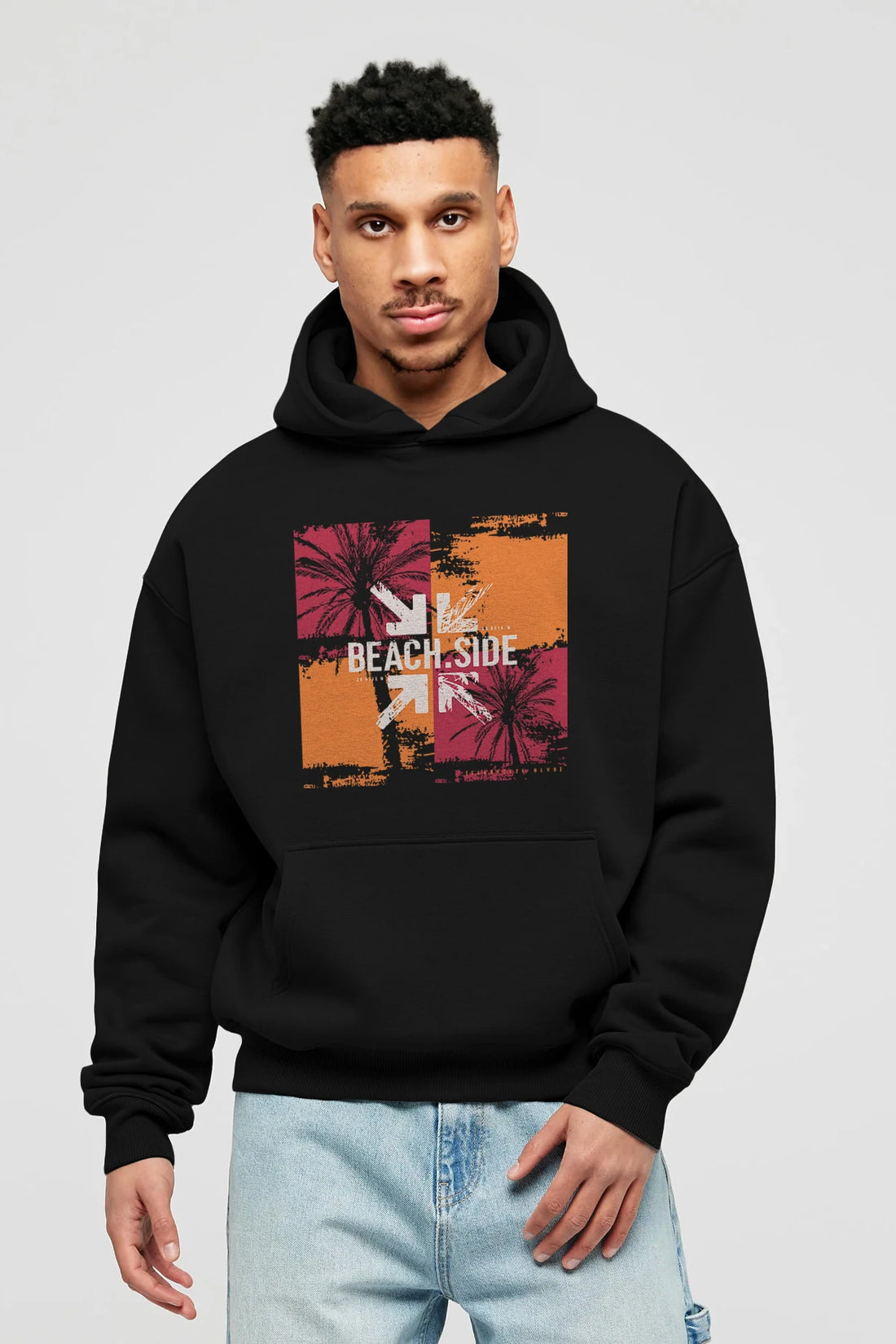 Beach Side Ön Baskılı Hoodie Oversize Kapüşonlu Sweatshirt Erkek Kadın Unisex