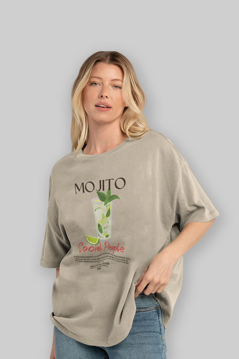Mojıto Kokteyl Serisi ön Baskılı Oversize t-shirt Erkek Kadın %100 Pamuk Bisiklet Yaka tişort