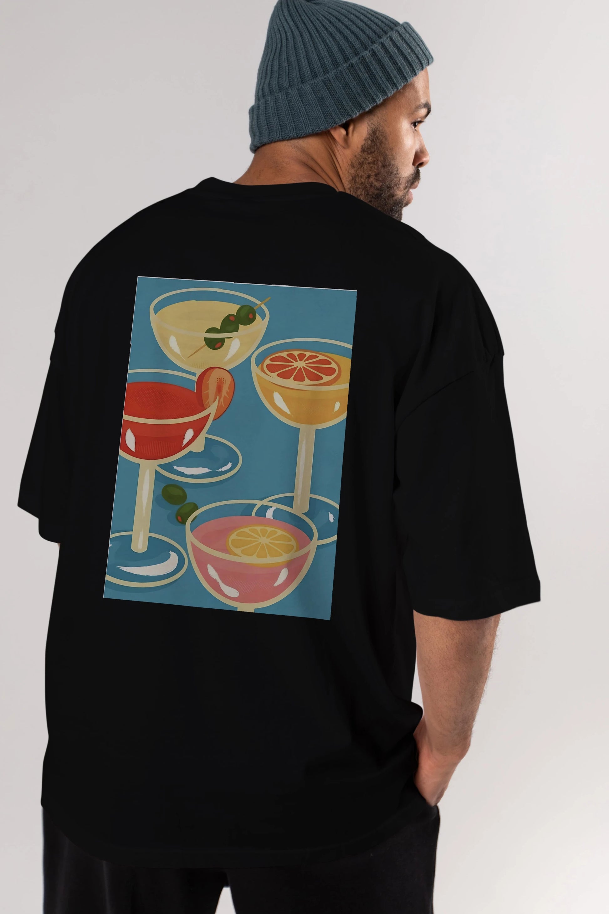 Cocktails Arka Baskılı Oversize t-shirt Erkek Kadın Unisex %100 Pamuk Bisiklet Yaka tişort