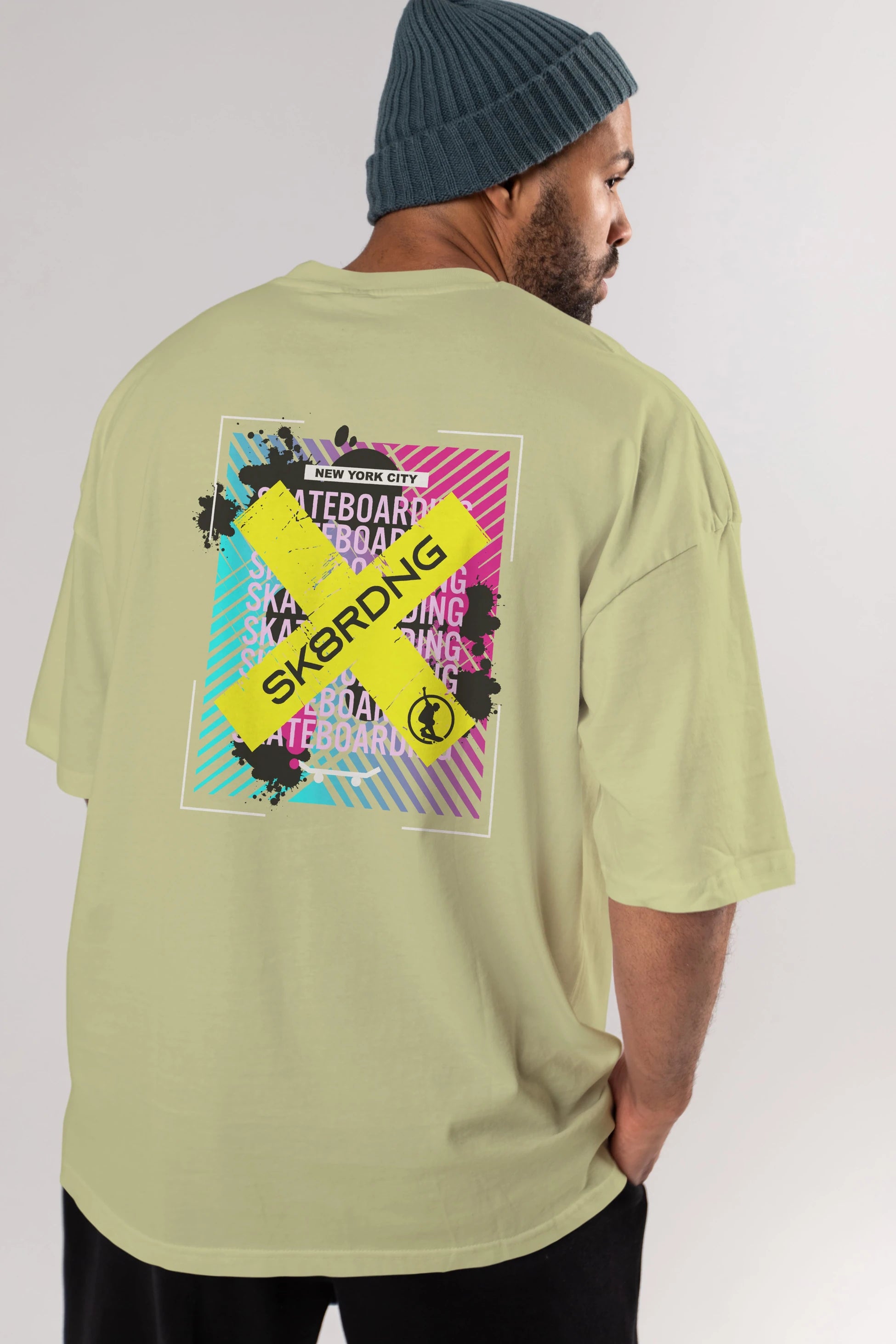 Skatebording Arka Baskılı Oversize t-shirt Erkek Kadın Unisex