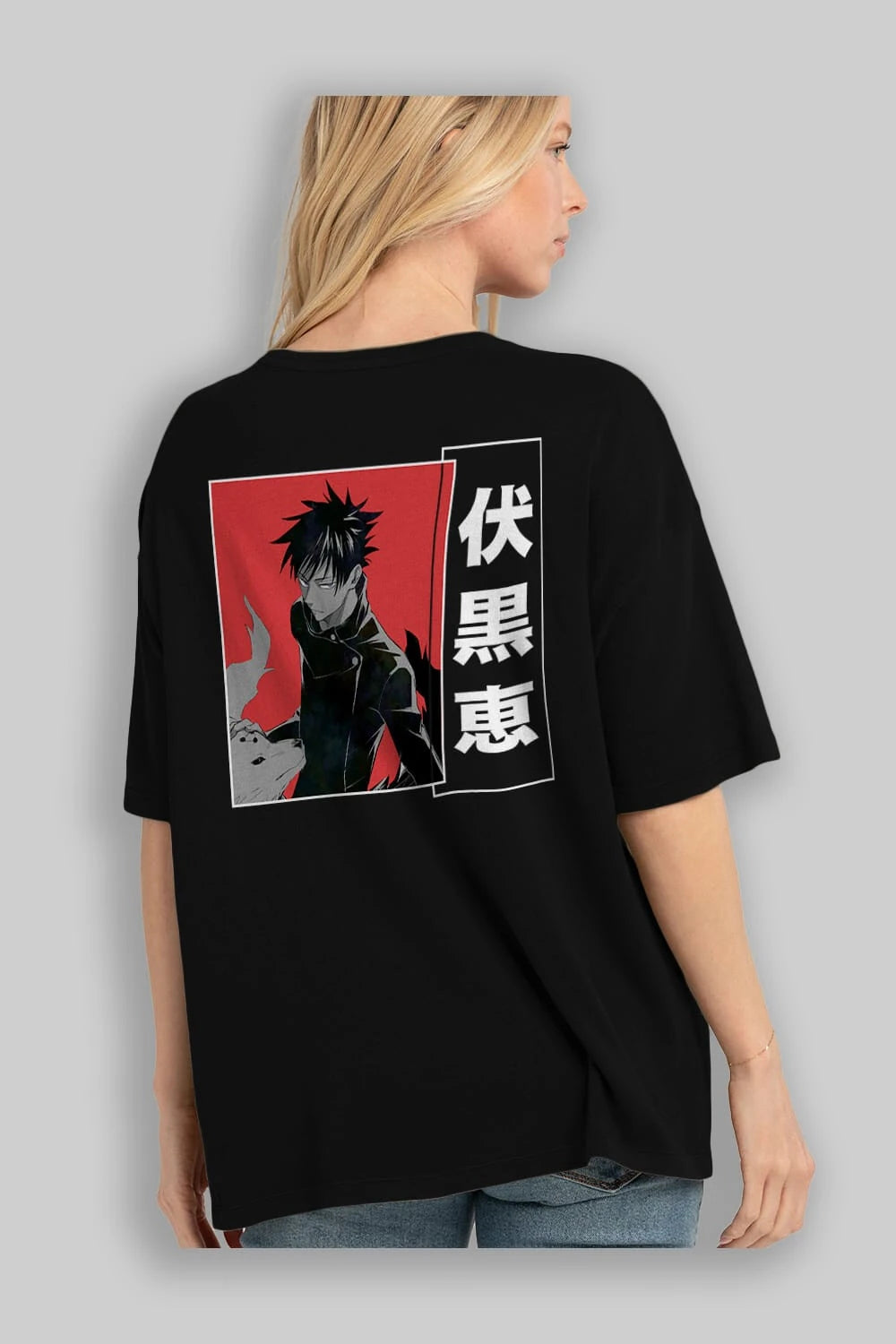 Megumi Fushiguro Anime Arka Baskılı Oversize t-shirt Erkek Kadın Unisex