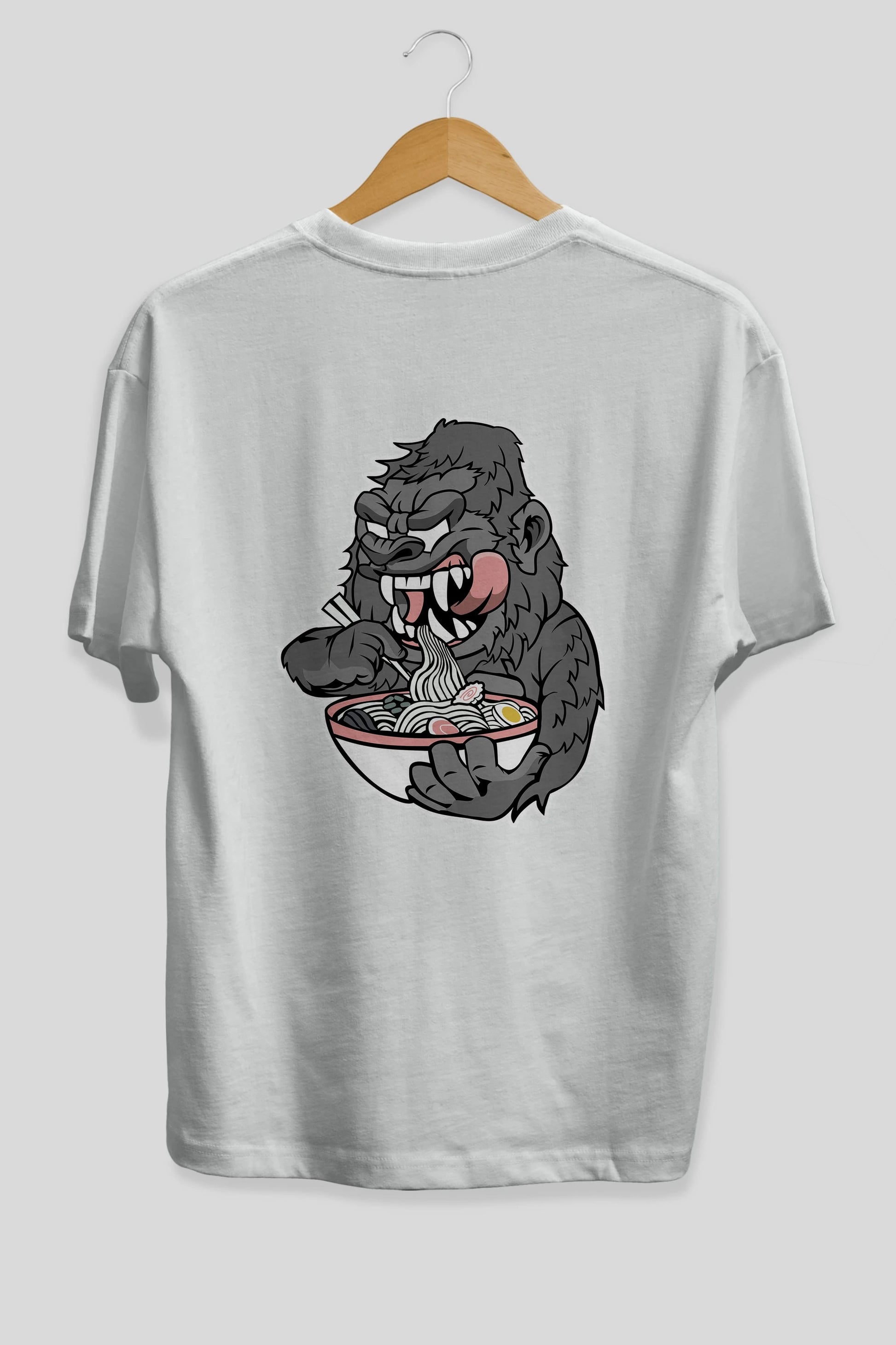 Big Gorilla Ramen Arka Baskılı Oversize t-shirt Erkek Kadın Unisex %100 Pamuk tişort