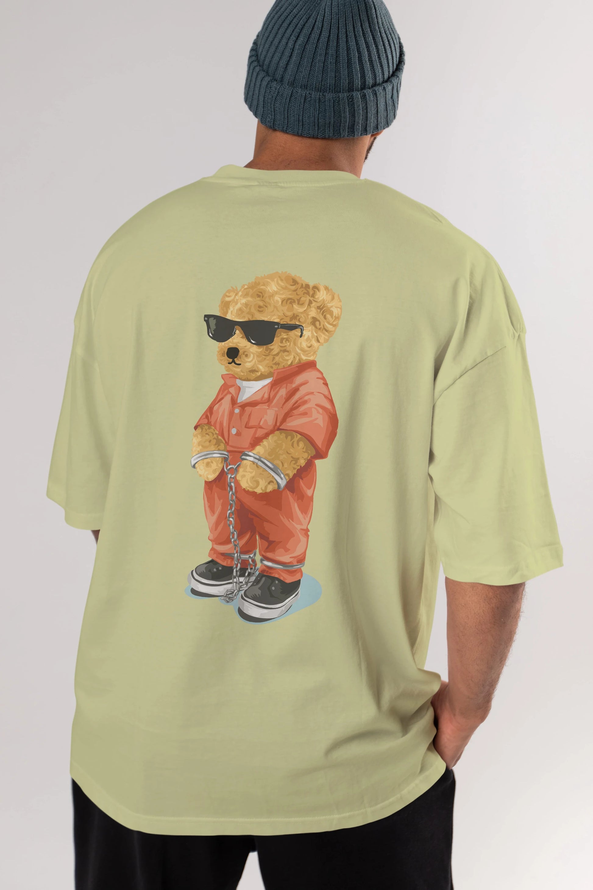 Teddy Bear Kodes Arka Baskılı Oversize t-shirt Erkek Kadın Unisex %100 Pamuk