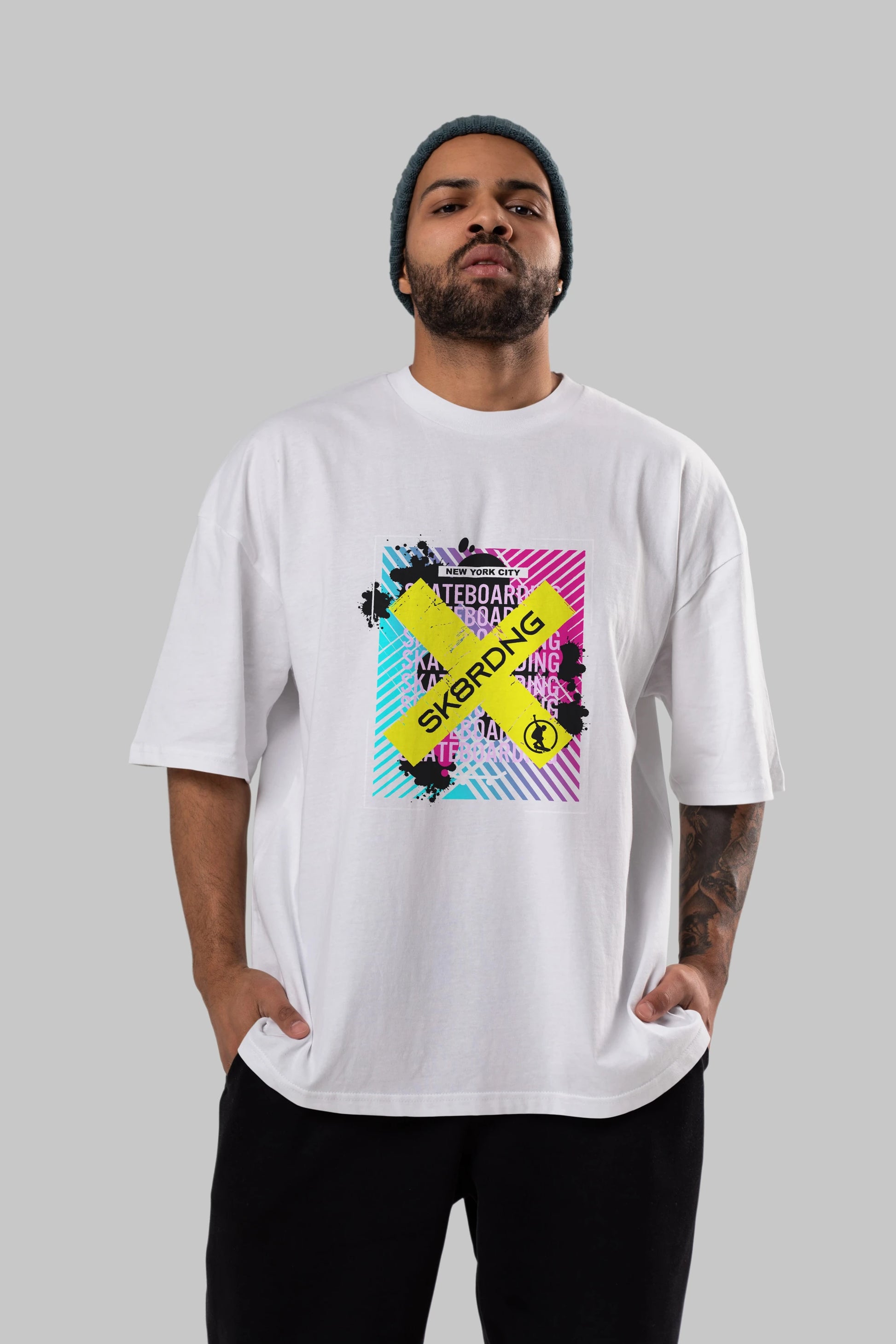 Skatebording Ön Baskılı Oversize t-shirt Erkek Kadın Unisex