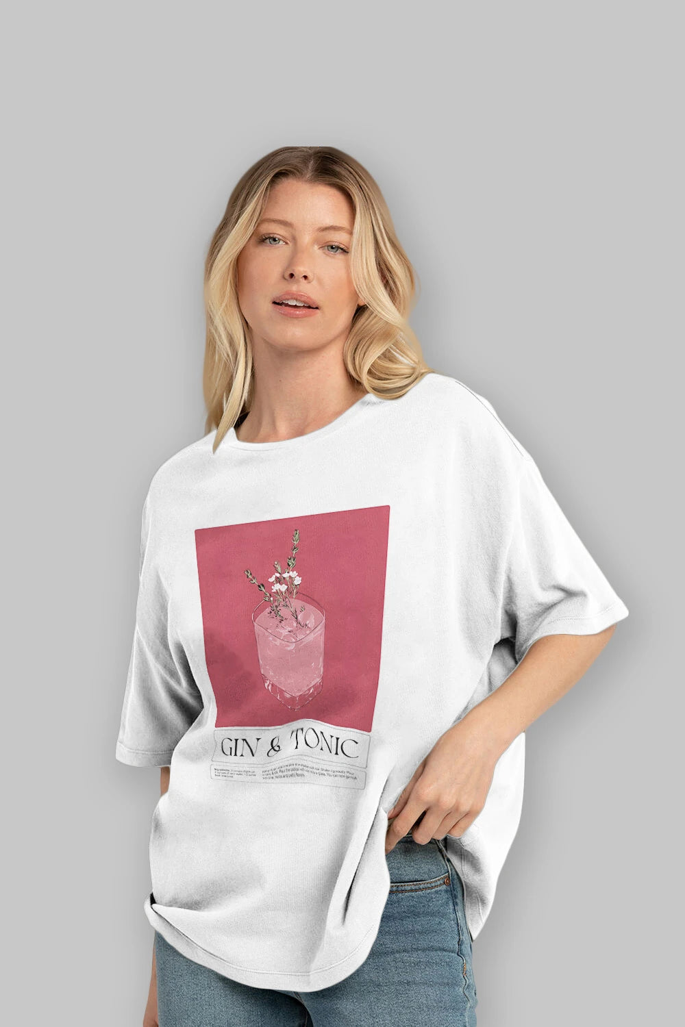 Gin Tonic 4 Ön Baskılı Oversize t-shirt Erkek Kadın Unisex %100 Pamuk Bisiklet Yaka tişort