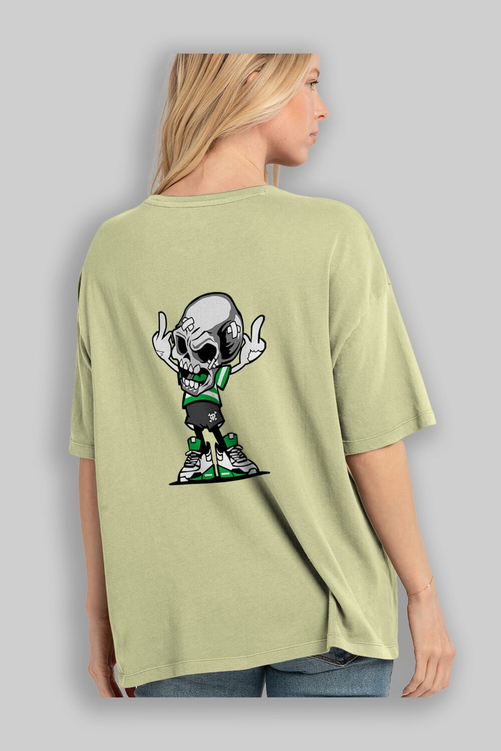 Skull F Hand Arka Baskılı Oversize t-shirt Erkek Kadın Unisex %100 Pamuk tişort