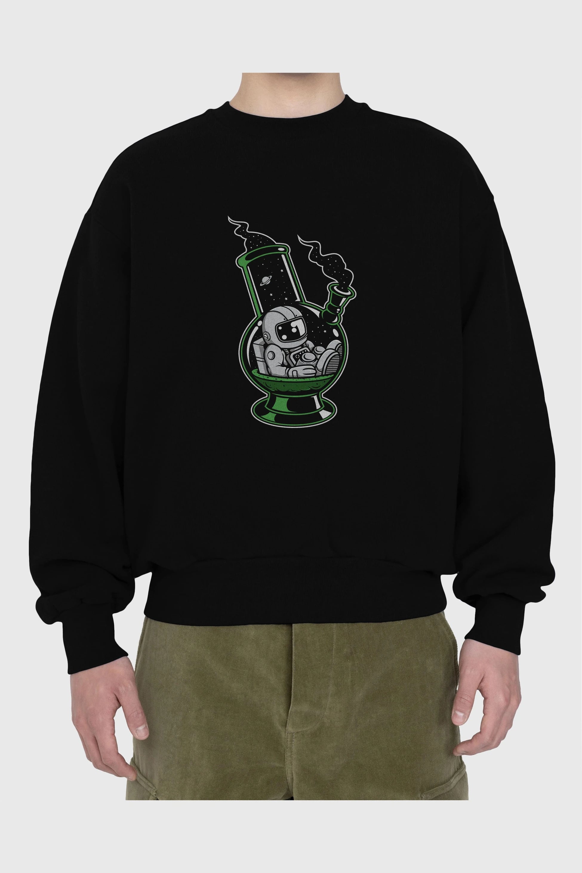 Astronaut Bong Ön Baskılı Oversize Sweatshirt Erkek Kadın Unisex