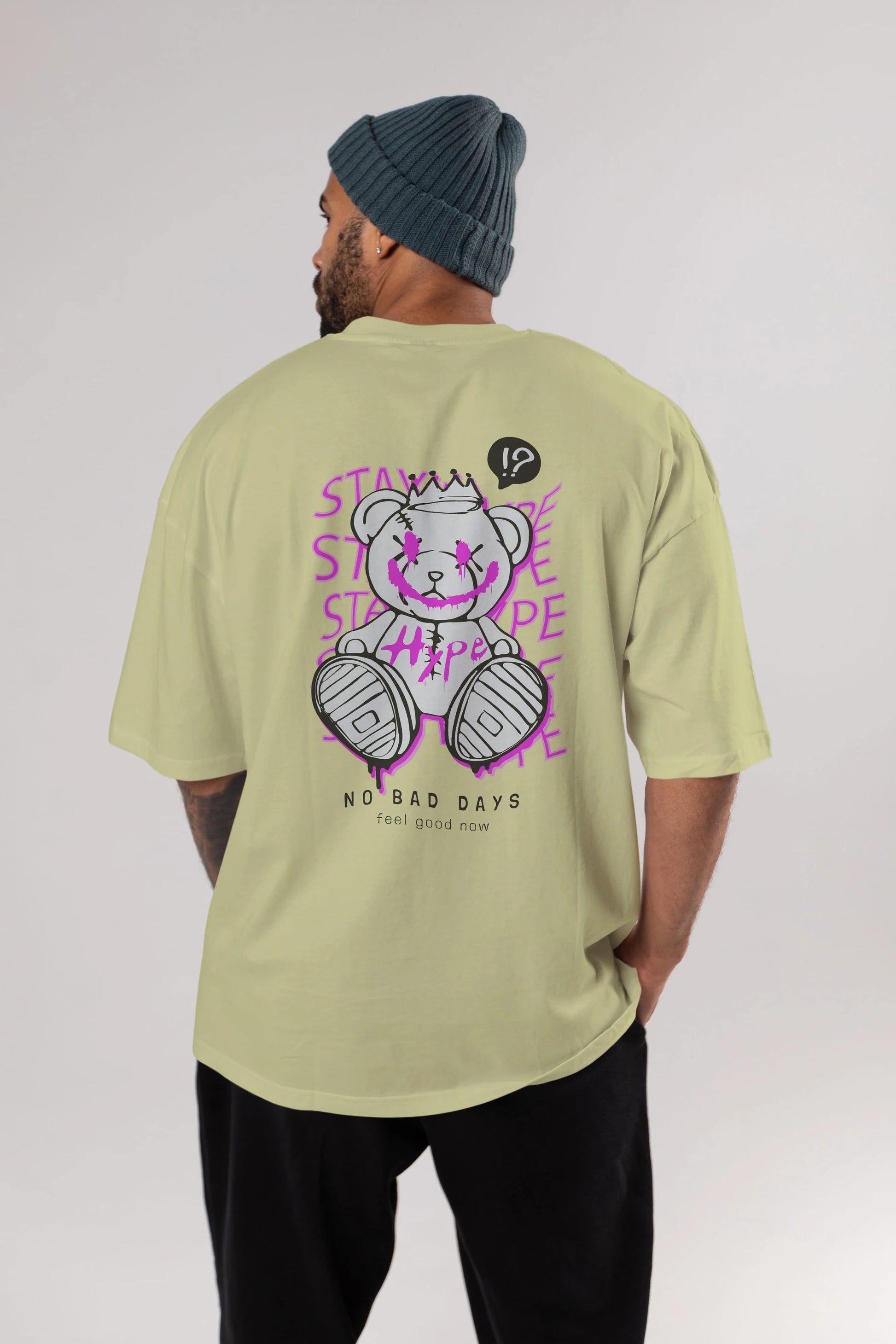 Stay Hype Bear Arka Baskılı Oversize t-shirt Erkek Kadın Unisex