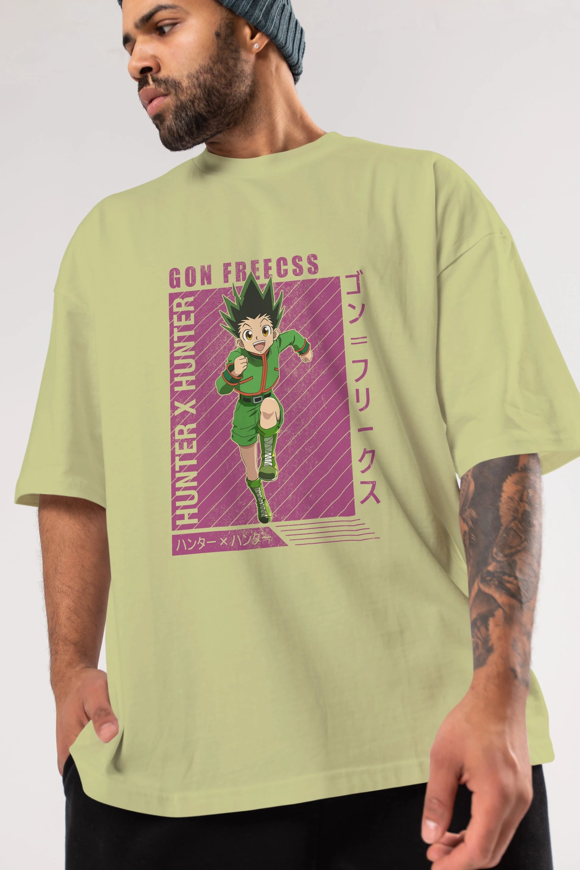 Gon Freecss HUNTER X HUNTER 3 Anime Ön Baskılı Oversize t-shirt %100 pamuk Erkek Kadın Unisex