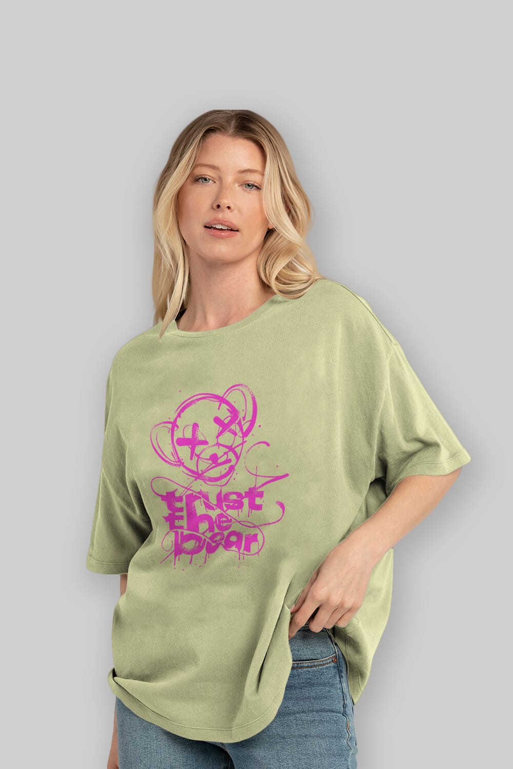 Trust The Bear 2 Ön Baskılı Oversize t-shirt Erkek Kadın Unisex