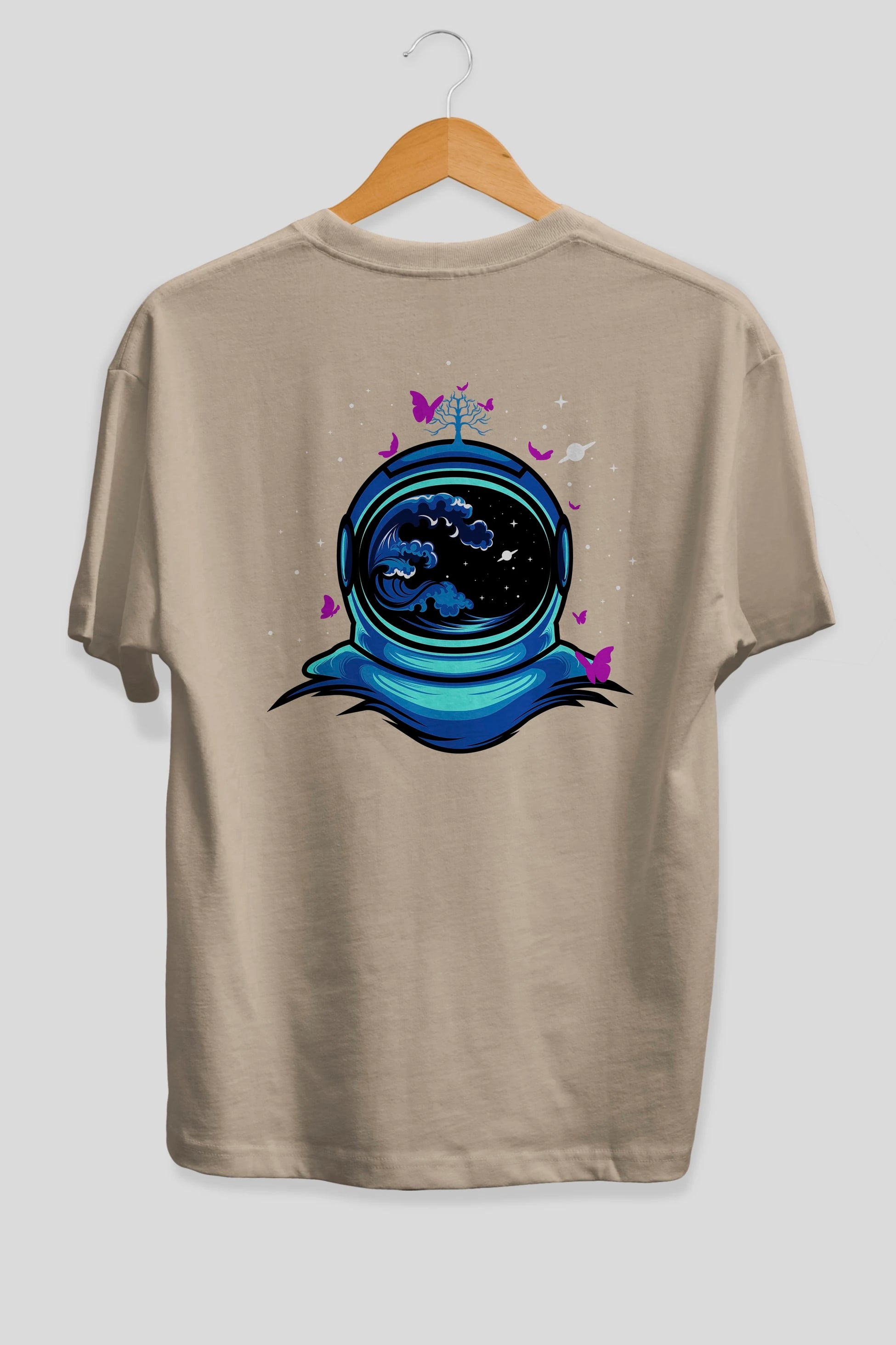 Astronaut and Butterfly Arka Baskılı Oversize t-shirt Erkek Kadın Unisex