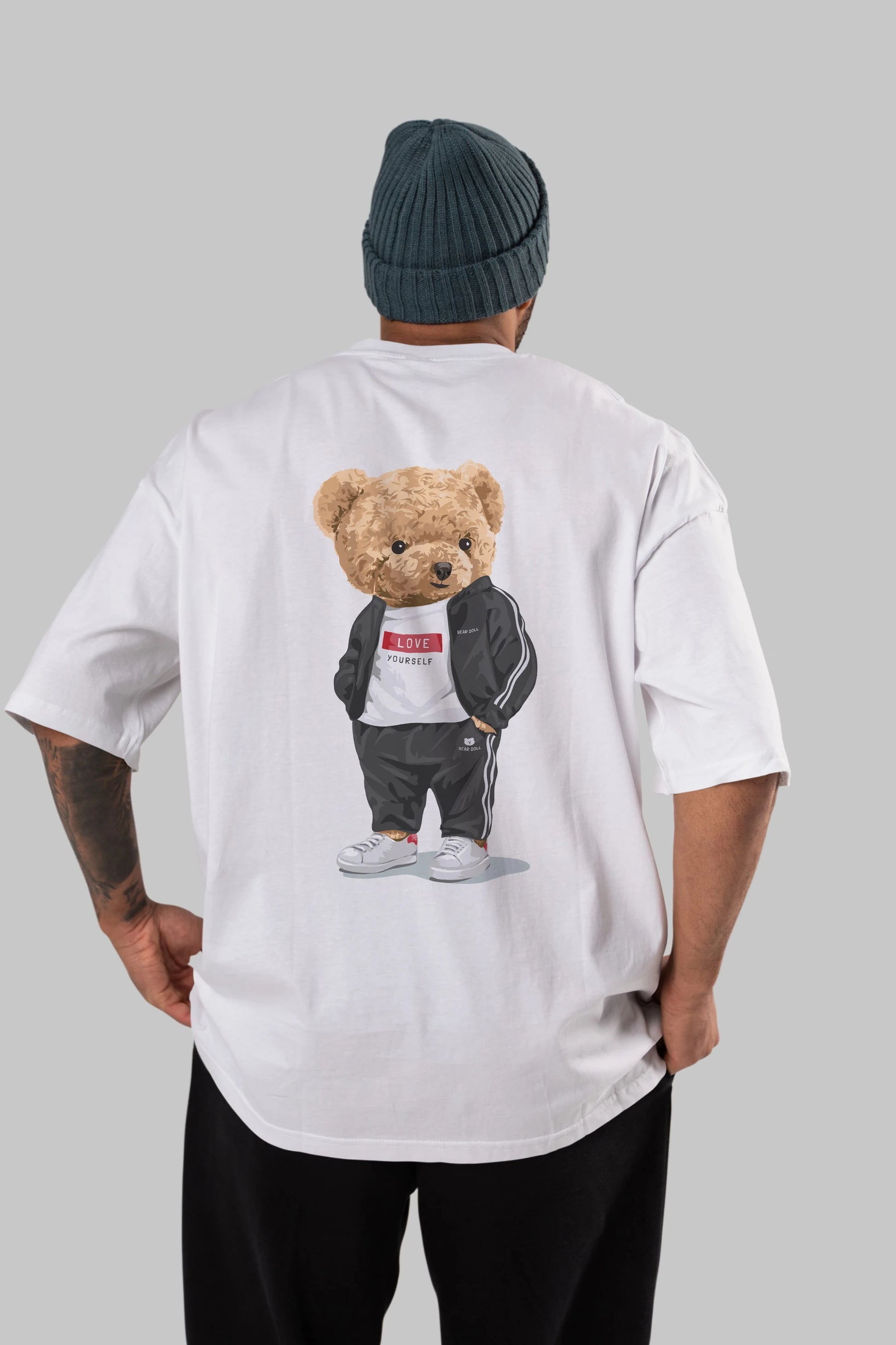 Teddy Bear Love Yourself Arka Baskılı Oversize t-shirt Erkek Kadın Unisex %100 Pamuk
