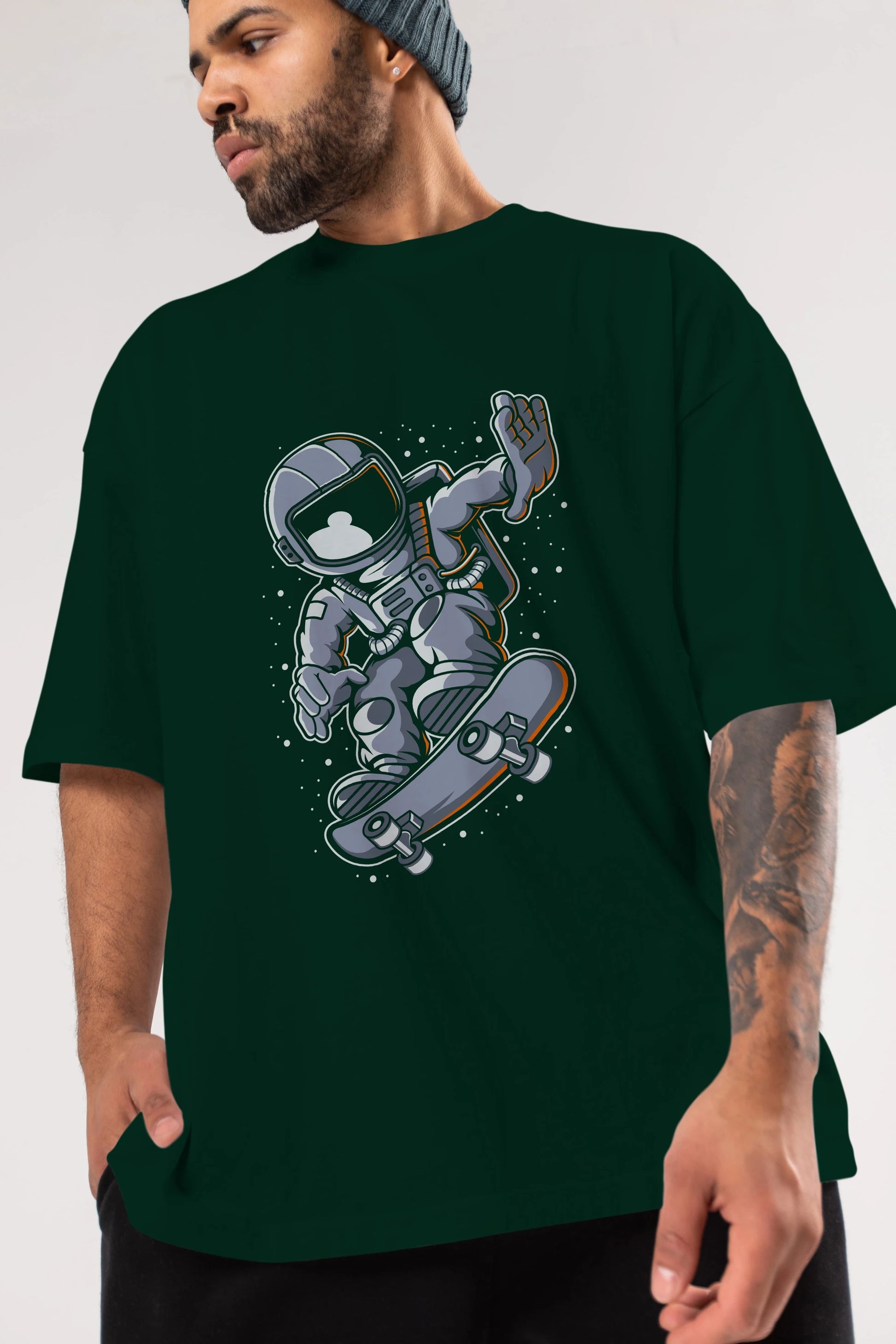 Astronaut Skateboard Ön Baskılı Oversize t-shirt Erkek Kadın Unisex