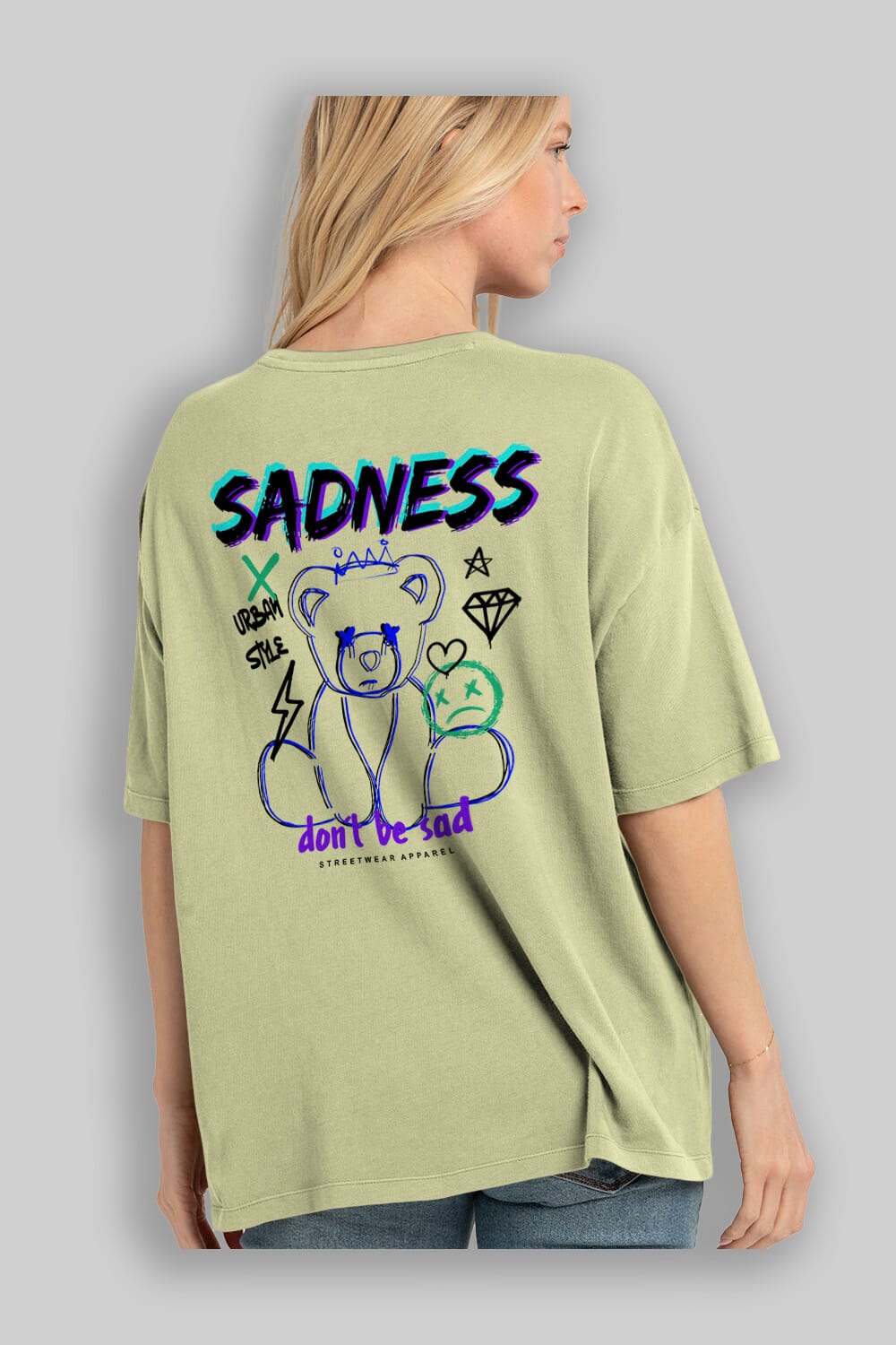 Teddy Bear Sadness Arka Baskılı Oversize t-shirt Erkek Kadın Unisex