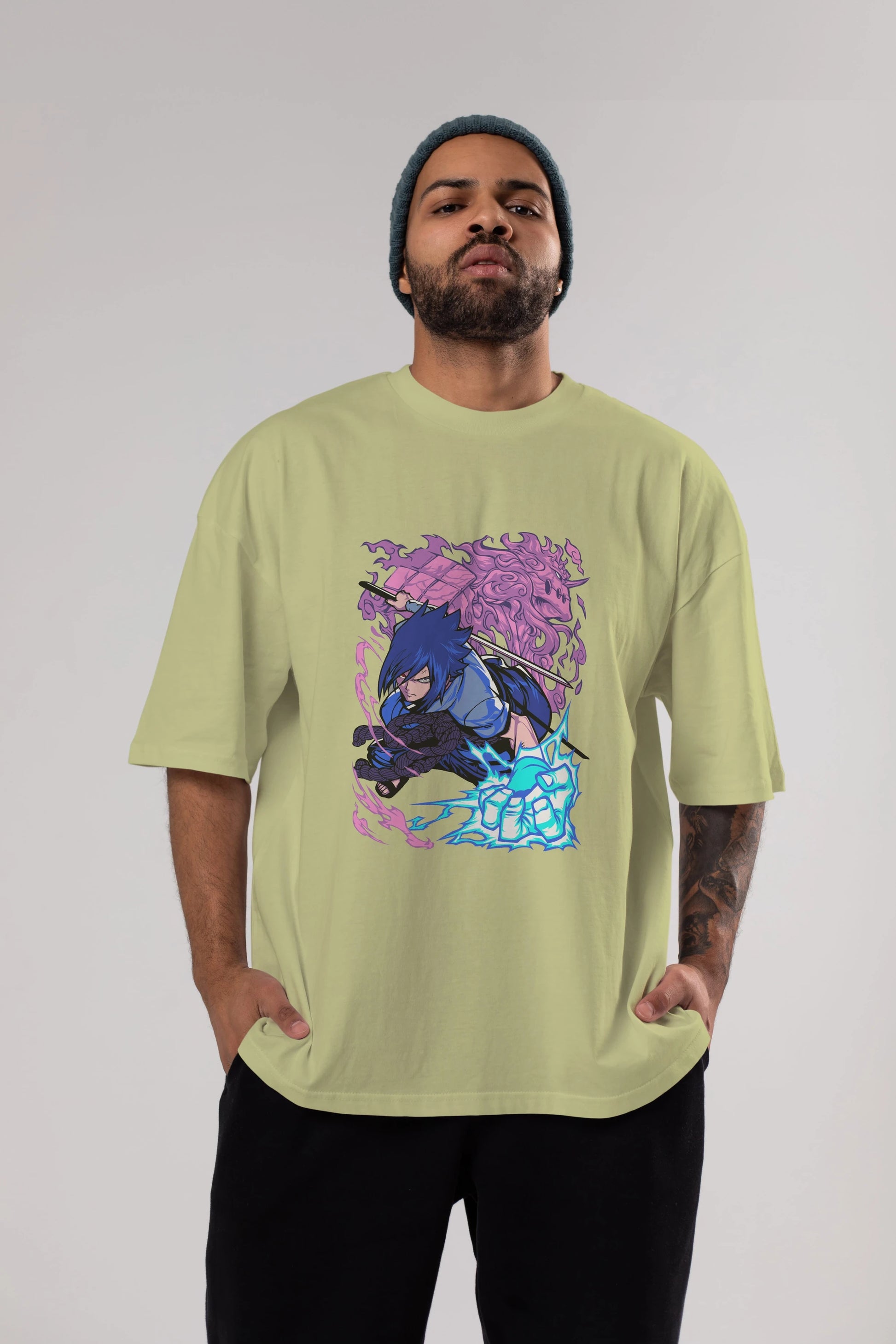 NARUTO SASUKE UCHIHA 2 Anime Ön Baskılı Oversize t-shirt %100 pamuk Erkek Kadın Unisex
