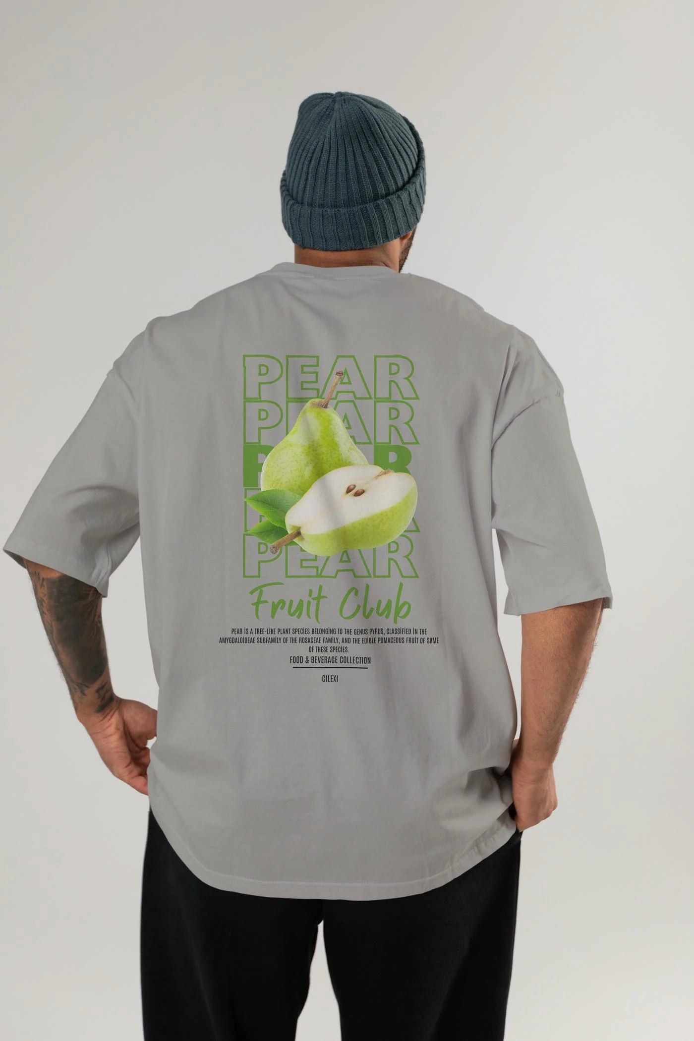 Pear Arka Baskılı Oversize t-shirt Erkek Kadın Pamuk Bisiklet Yaka tişort