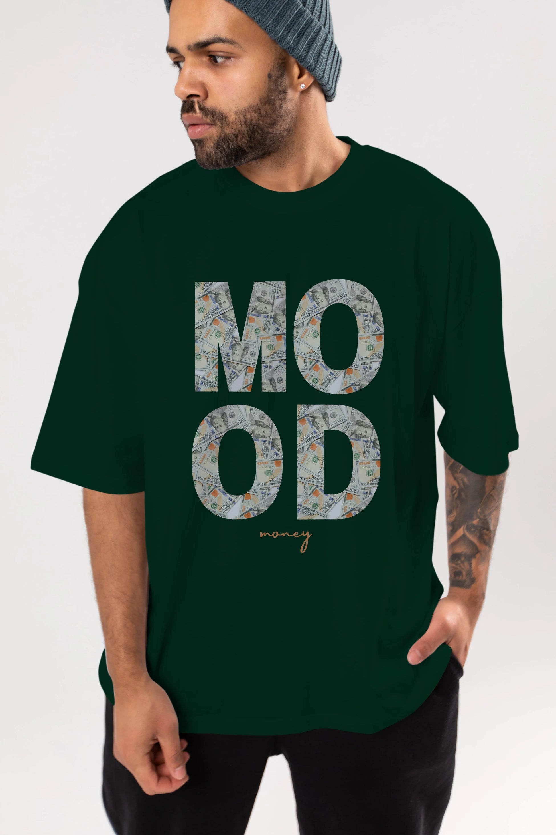 Mood Money Yazılı Ön Baskılı Oversize t-shirt Erkek Kadın Unisex