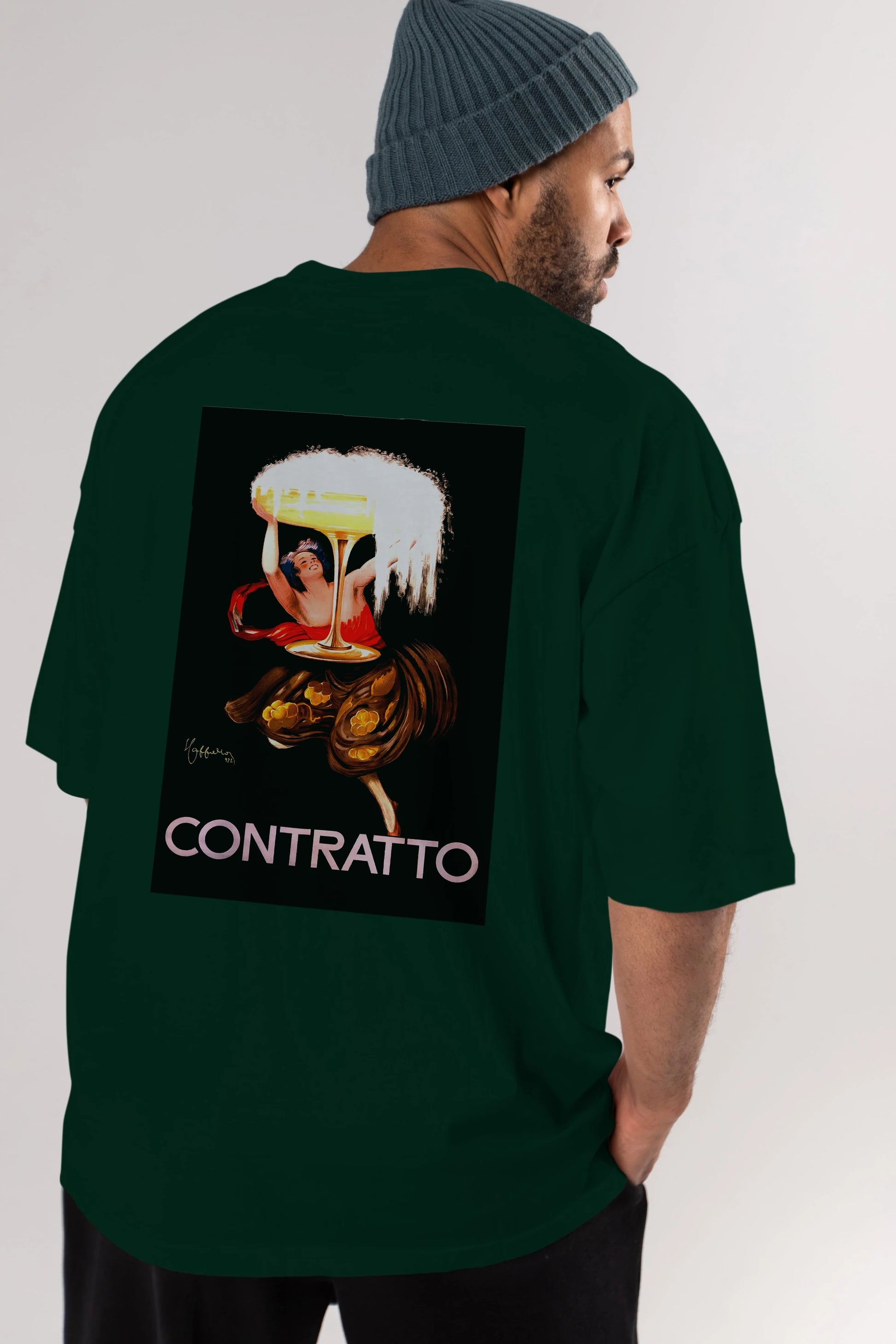 Contratto Arka Baskılı Oversize t-shirt Erkek Kadın Unisex %100 Pamuk Bisiklet Yaka tişort
