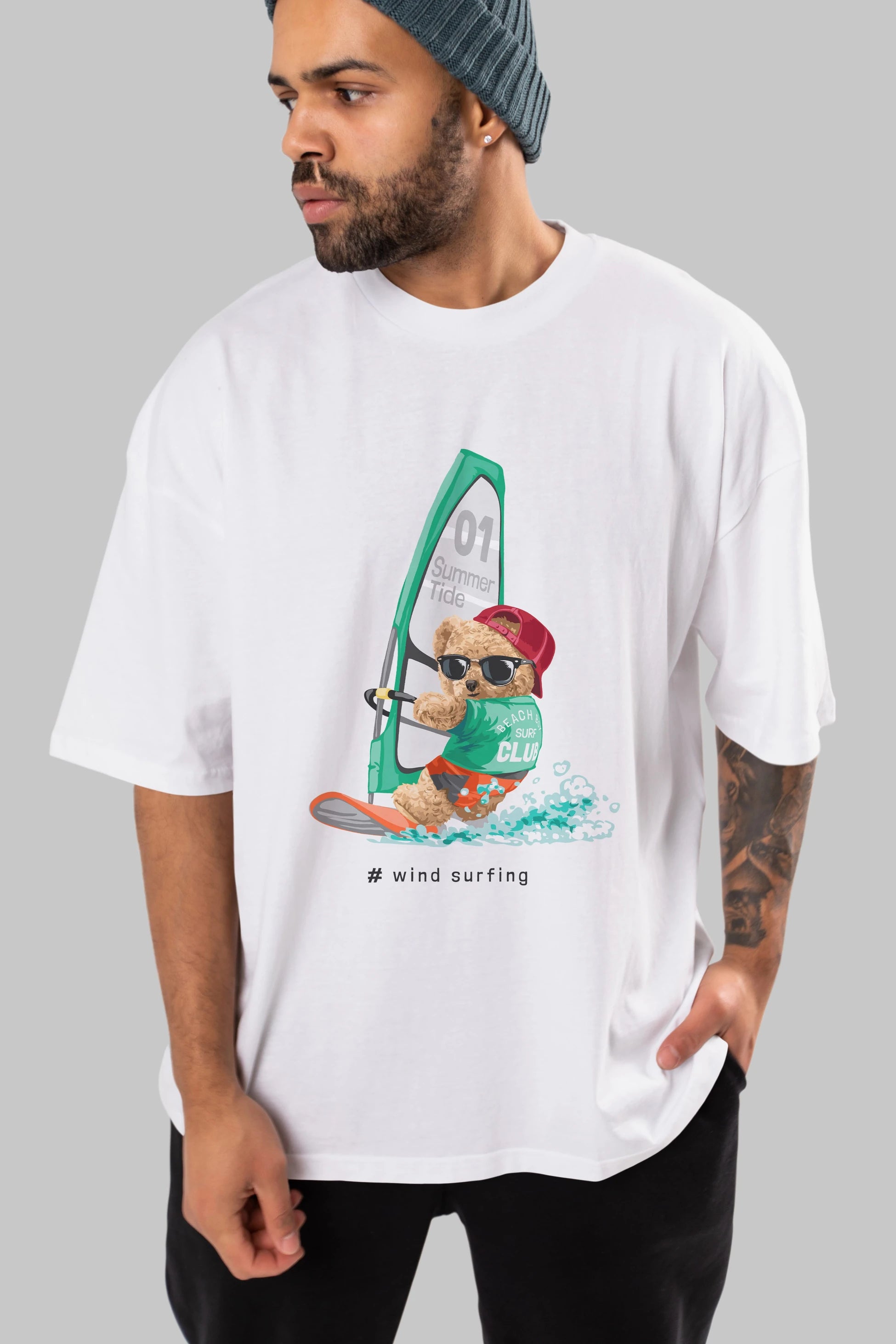 Teddy Bear Summer Tide Ön Baskılı Oversize t-shirt Erkek Kadın Unisex %100 Pamuk