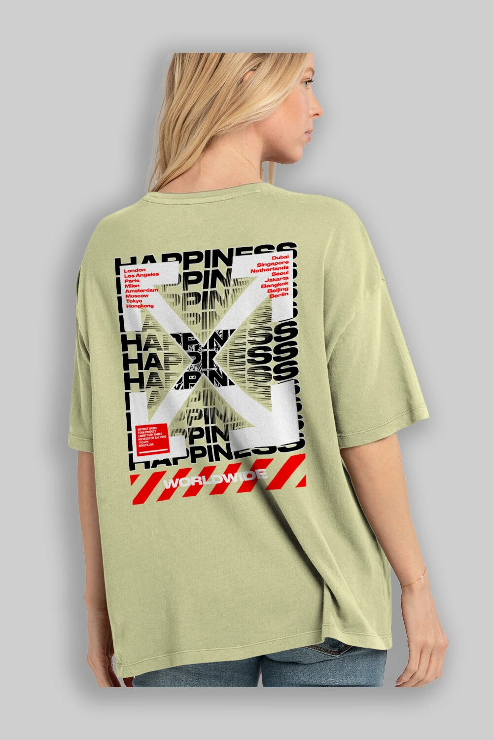 Happiness Worldwide Arka Baskılı Oversize t-shirt Erkek Kadın Unisex