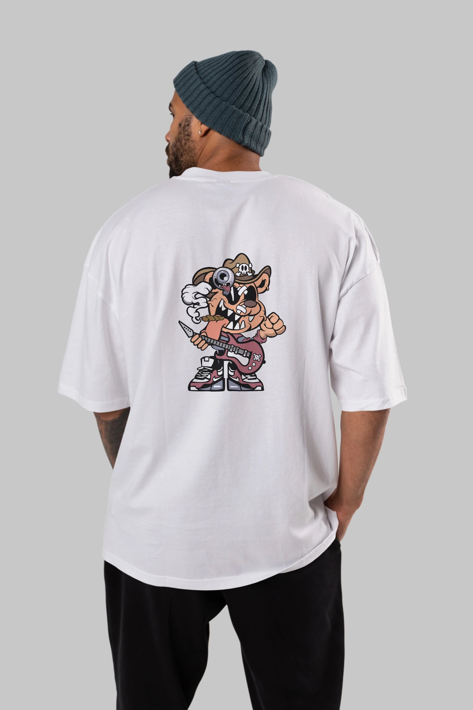 Freddy Bear Arka Baskılı Oversize t-shirt Erkek Kadın Unisex %100 Pamuk tişort