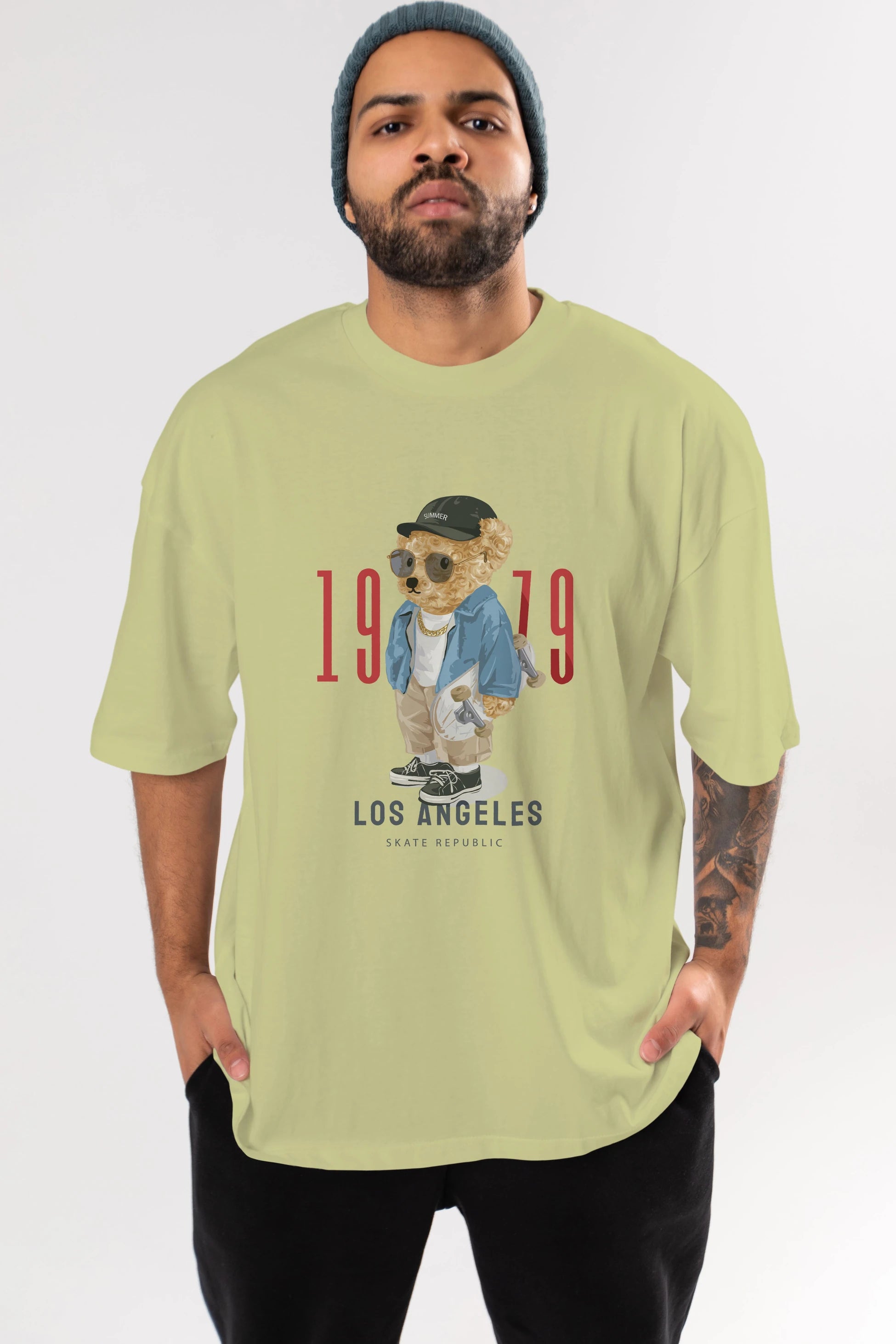 Teddy Bear Los Angeles Ön Baskılı Oversize t-shirt Erkek Kadın Unisex %100 Pamuk