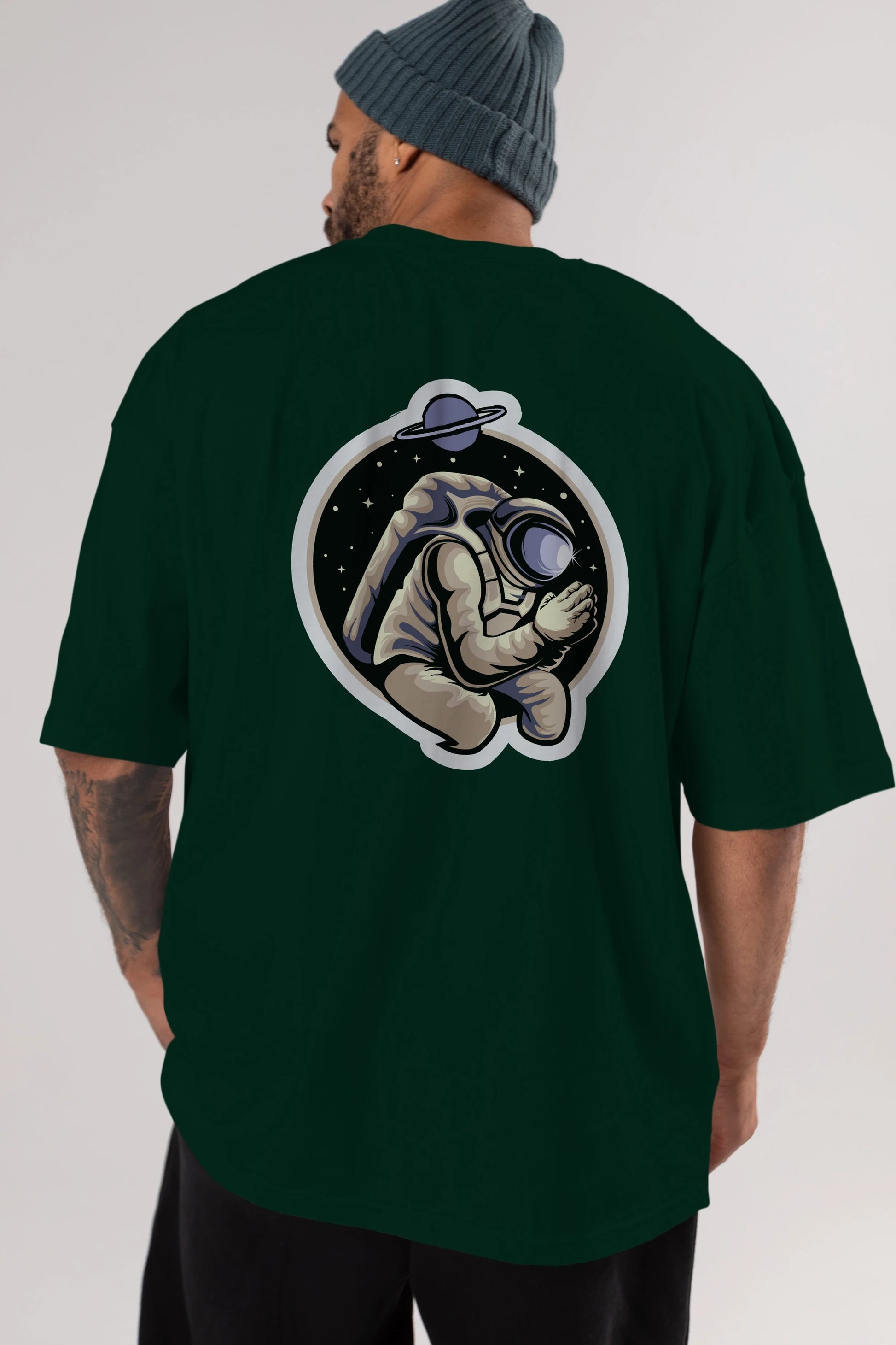 Astronaut Praying Sticker Arka Baskılı Oversize t-shirt Erkek Kadın Unisex