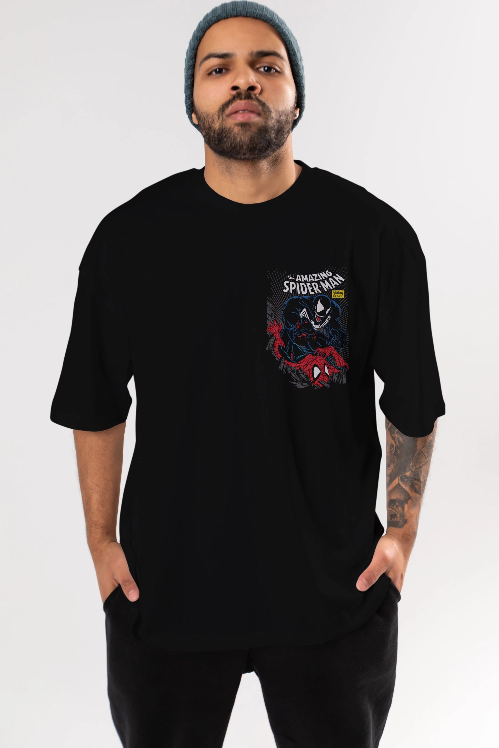 Venom (19) Ön Sol Baskılı Oversize t-shirt Erkek Kadın Unisex %100 Pamuk Bisiklet Yaka tişort