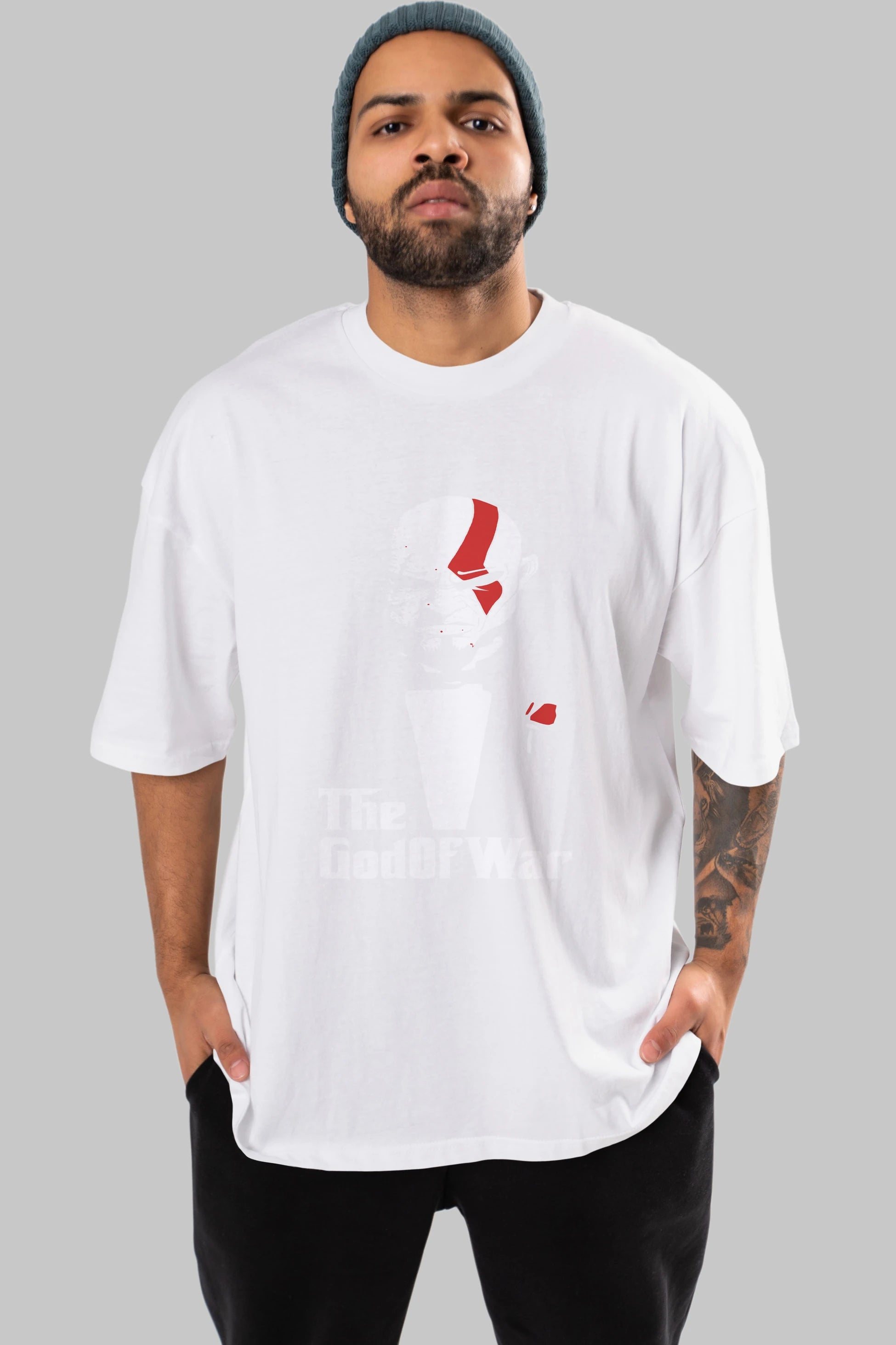 The God of War Ön Baskılı Oversize t-shirt Erkek Kadın Unisex %100 Pamuk Bisiklet Yaka tişort