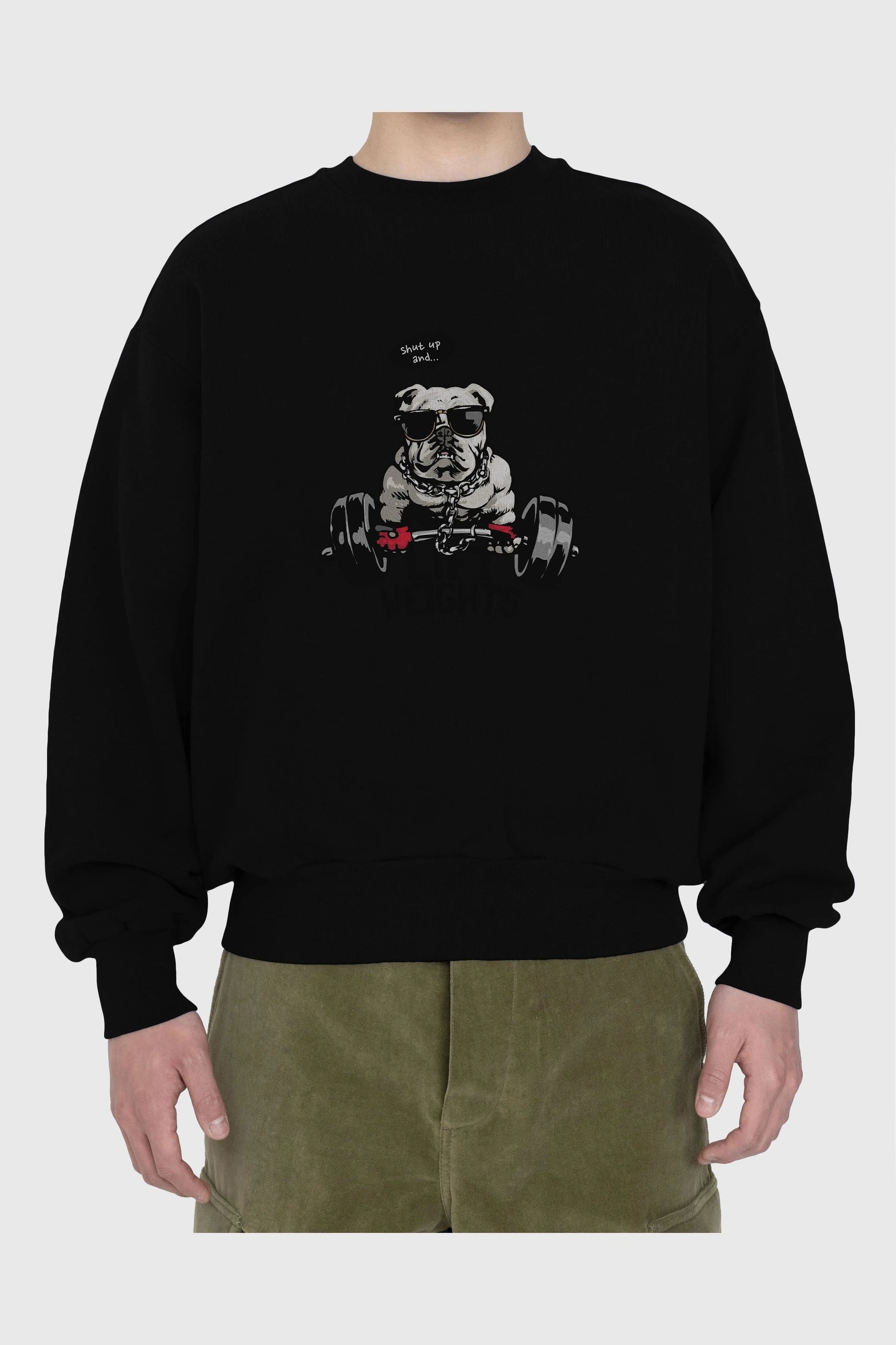 Teddy Bear Lift Weights Ön Baskılı Oversize Sweatshirt Erkek Kadın Unisex