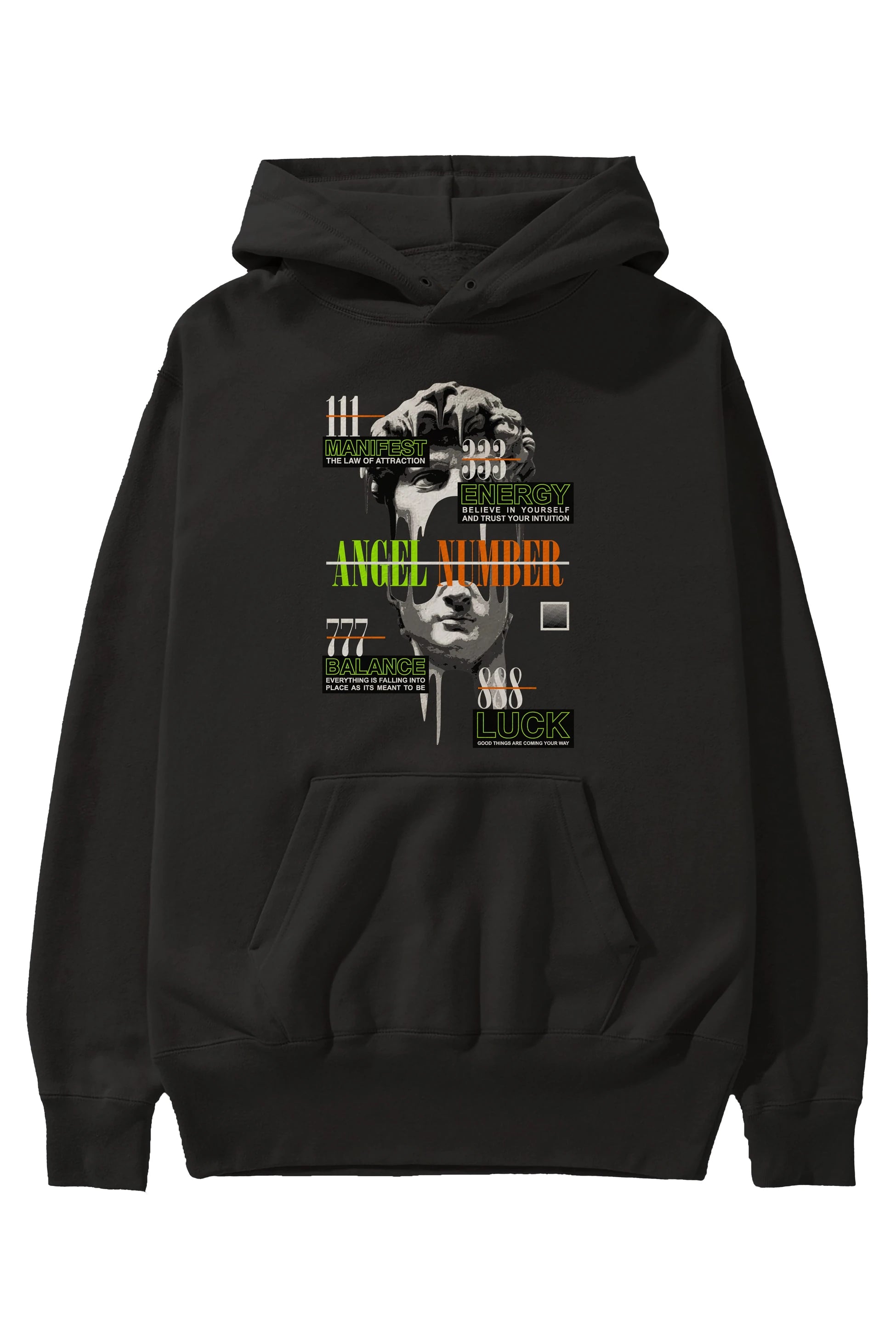 Angel Number Ön Baskılı Hoodie Oversize Kapüşonlu Sweatshirt Erkek Kadın Unisex