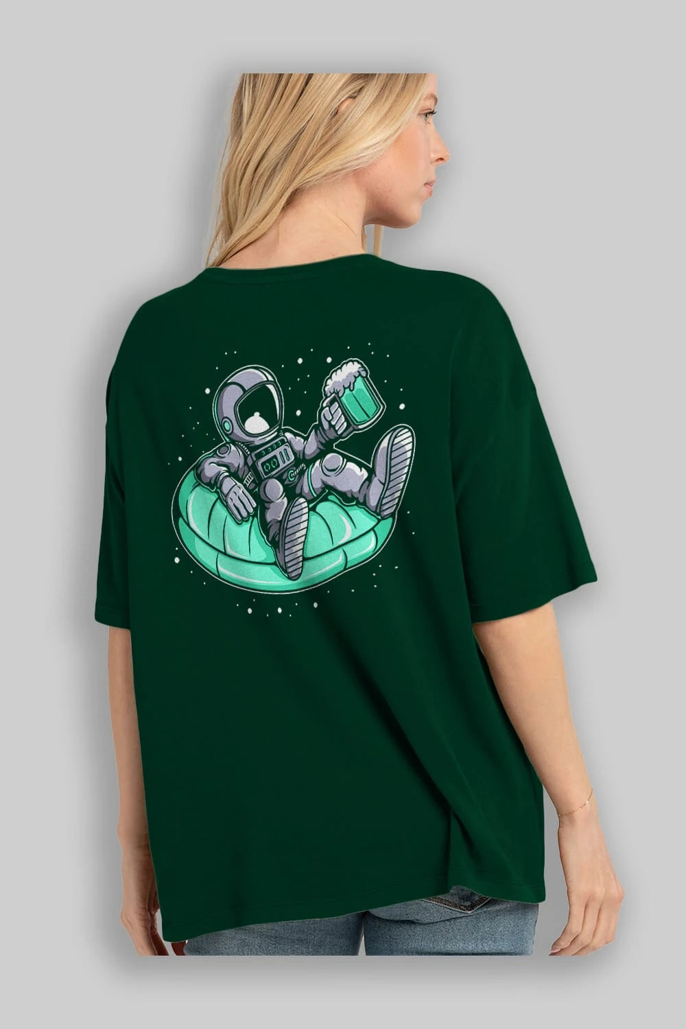 Astronaut Pool Float Arka Baskılı Oversize t-shirt Erkek Kadın Unisex