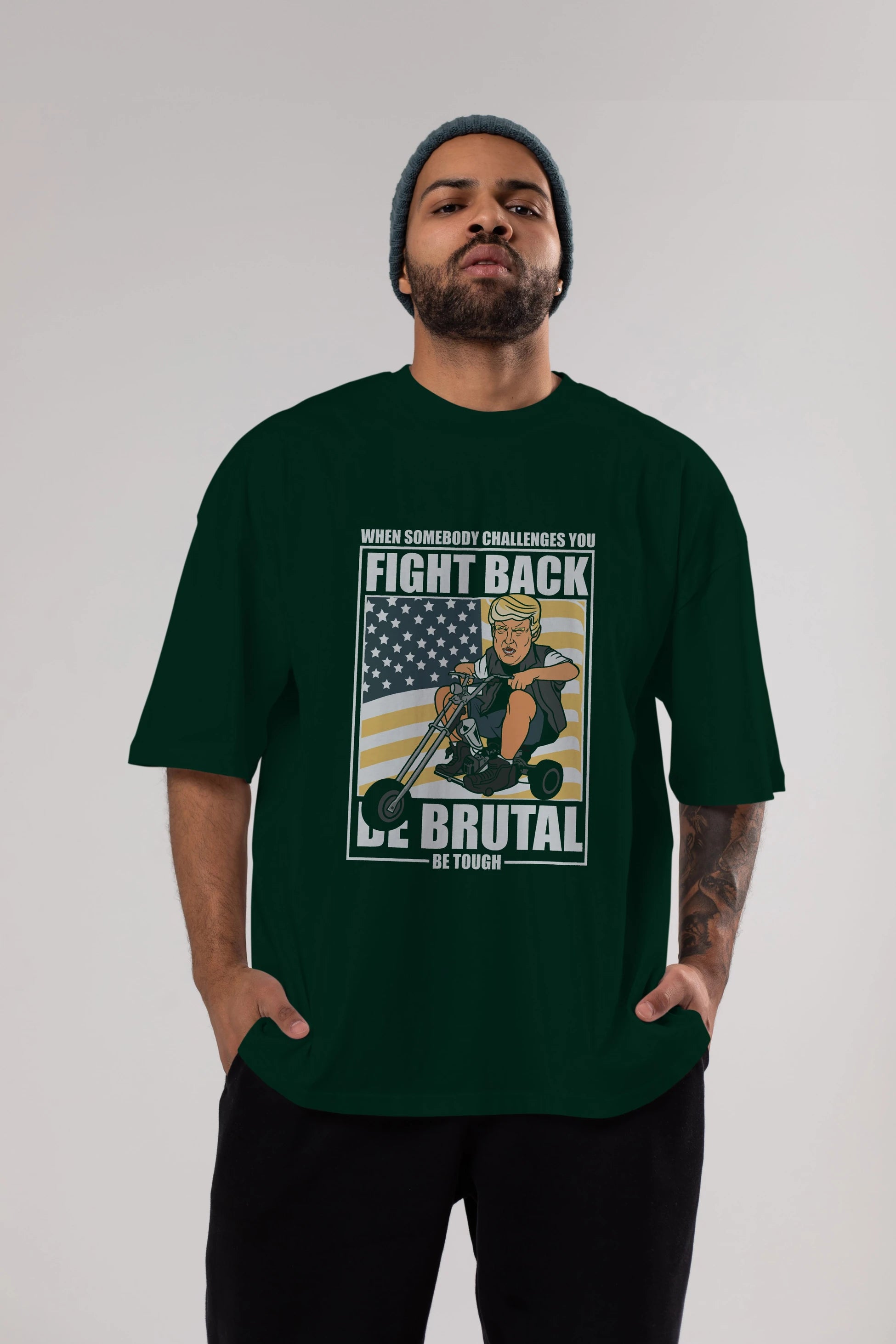 Trump Biker Ön Baskılı Oversize t-shirt Erkek Kadın Unisex %100 Pamuk tişort