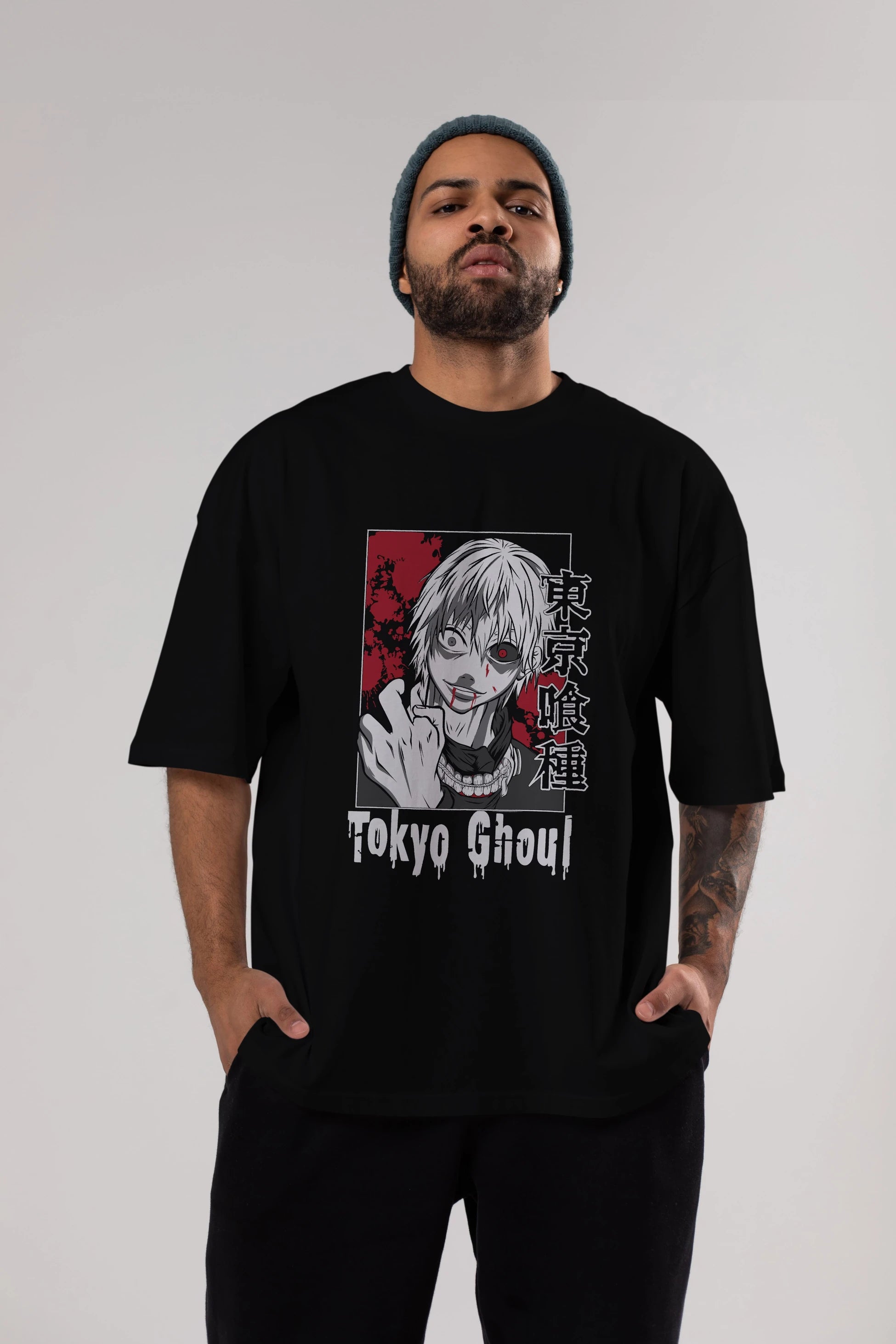 Kaneki Ken TOKYO GHOUL Anime Ön Baskılı Oversize t-shirt %100 pamuk Erkek Kadın Unisex