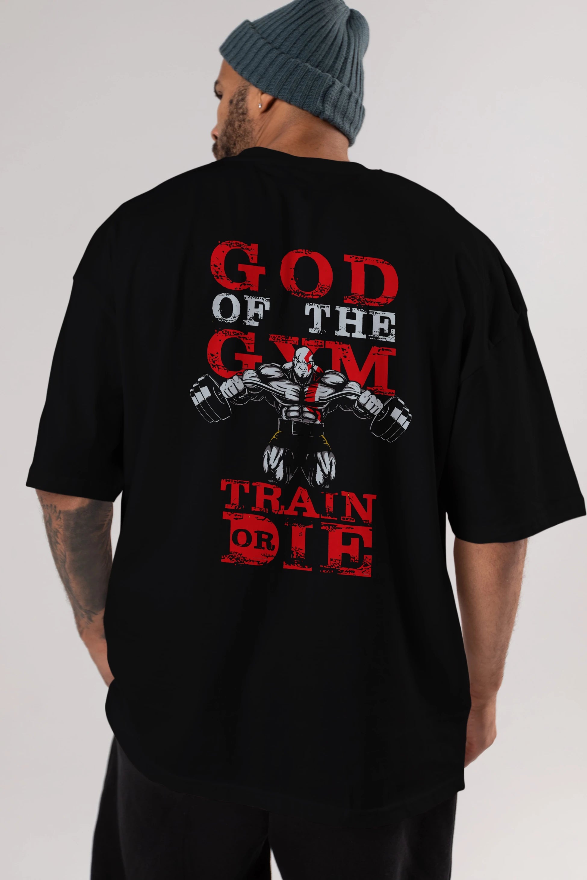 God of The GYM Arka Baskılı Oversize t-shirt Erkek Kadın Unisex %100 Pamuk Bisiklet Yaka tişort