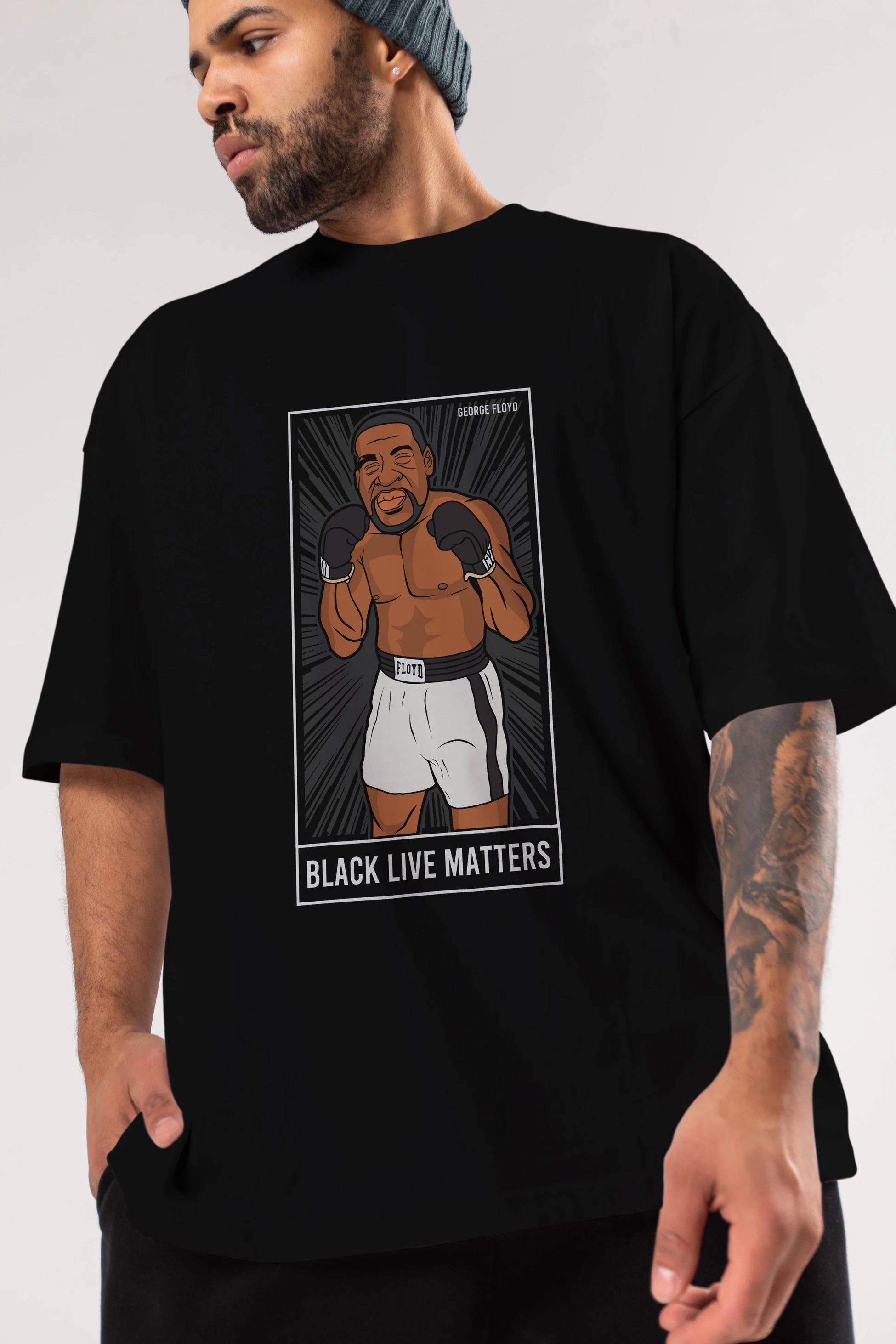 George Floyd Boxer Ön Baskılı Oversize t-shirt Erkek Kadın Unisex %100 Pamuk tişort