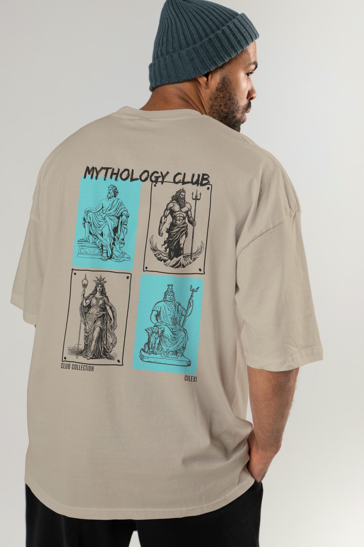 Mythology Club Arka Baskılı Oversize t-shirt Erkek Kadın %100 Pamuk Bisiklet Yaka tişort
