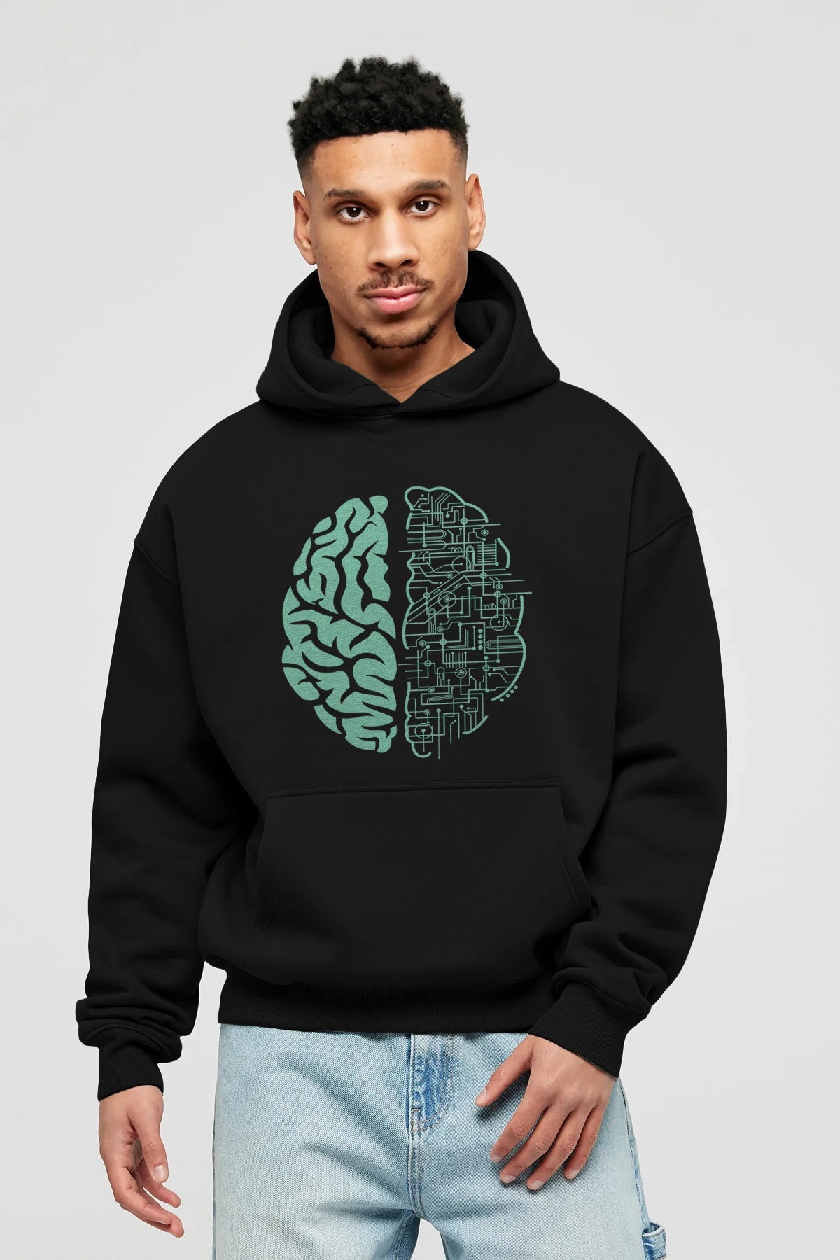 Electric Brain Ön Baskılı Hoodie Oversize Kapüşonlu Sweatshirt Erkek Kadın Unisex