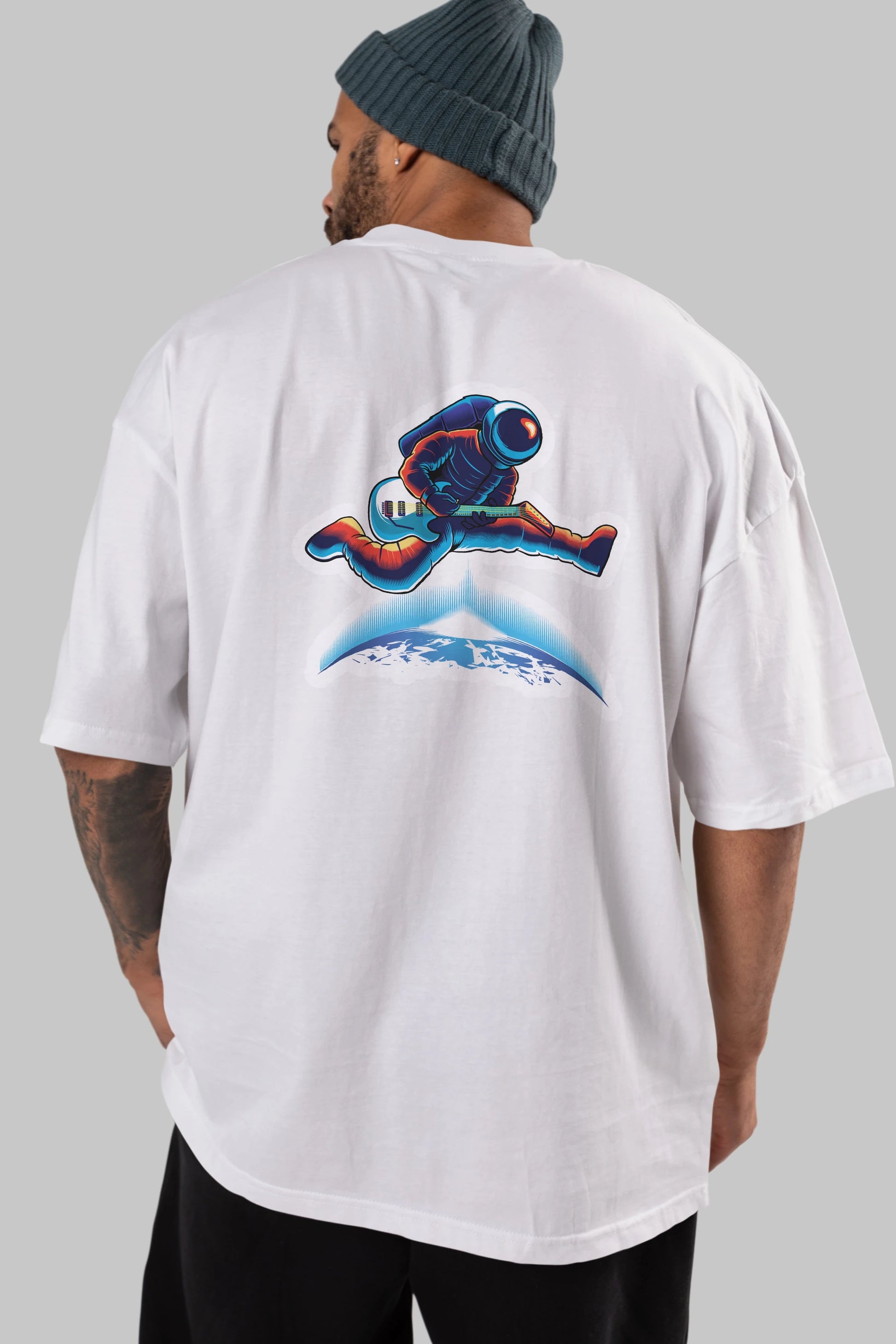 Astroguitar Sticker Arka Baskılı Oversize t-shirt Erkek Kadın Unisex