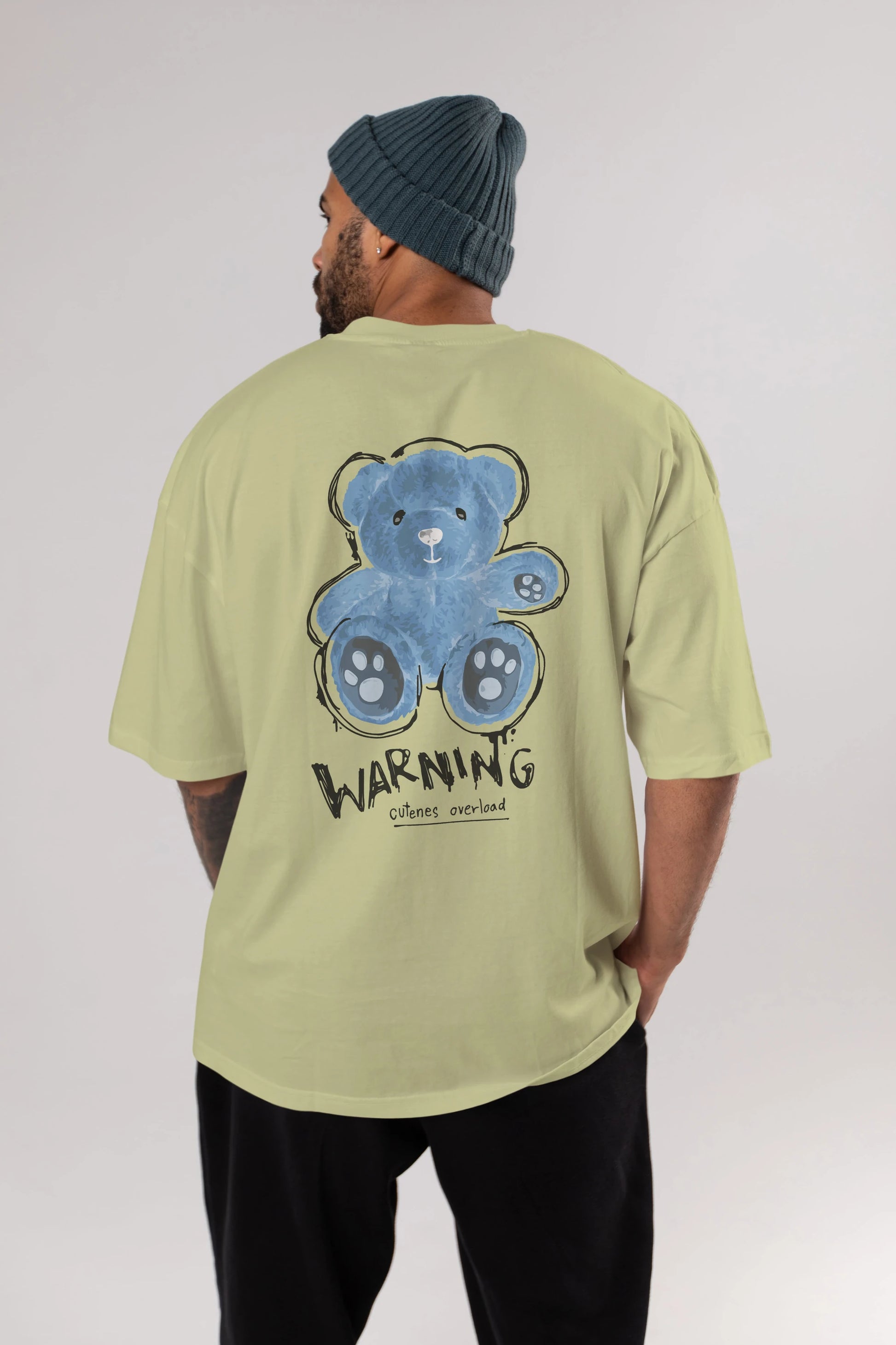Warning Cuteness Bear Arka Baskılı Oversize t-shirt Erkek Kadın Unisex