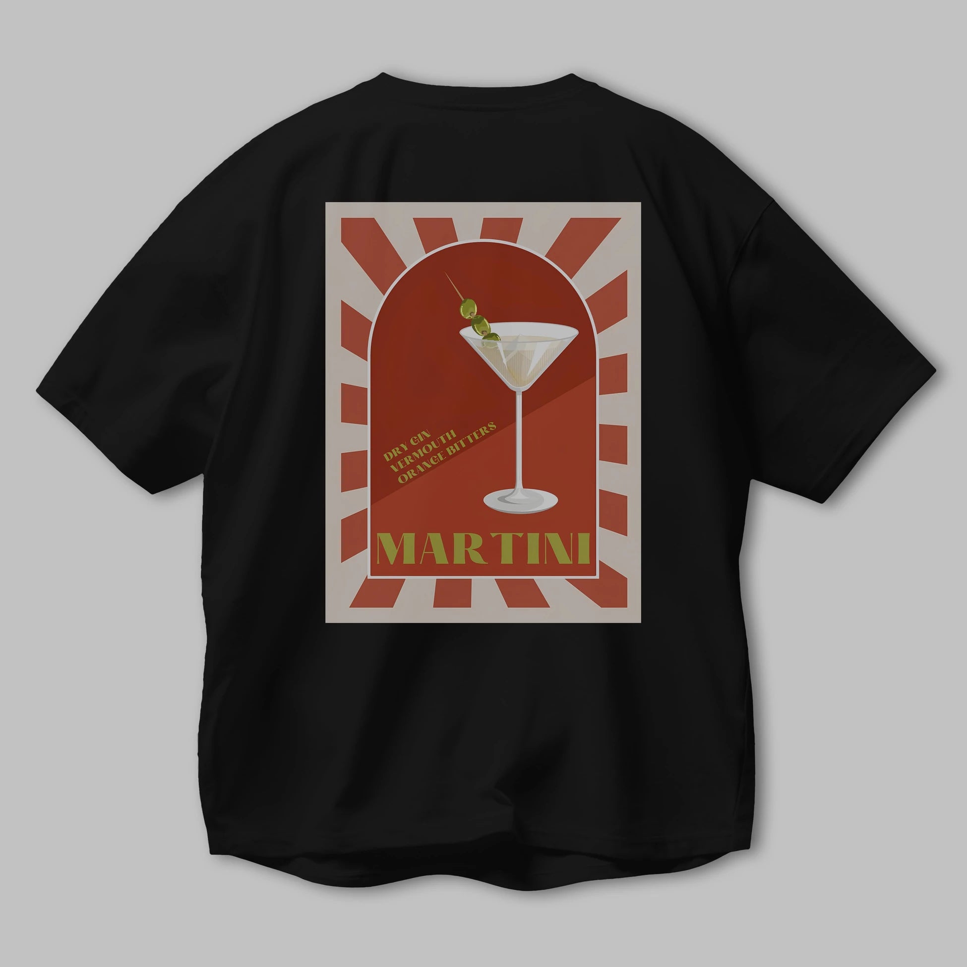 Martini 2 Arka Baskılı Oversize t-shirt Erkek Kadın Unisex %100 Pamuk Bisiklet Yaka tişort