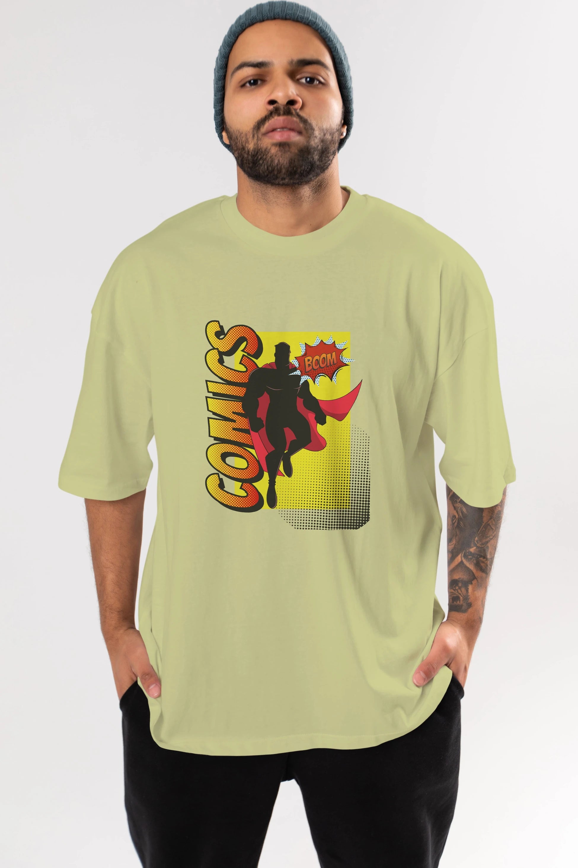 Comics Boom Ön Baskılı Oversize t-shirt Erkek Kadın Unisex