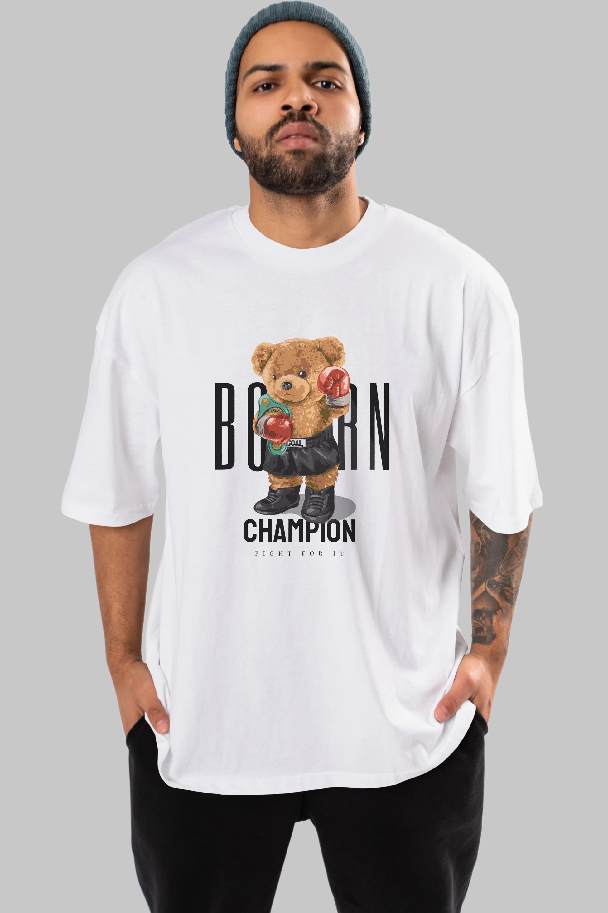 Teddy Bear Champion Ön Baskılı Oversize t-shirt Erkek Kadın Unisex %100 Pamuk