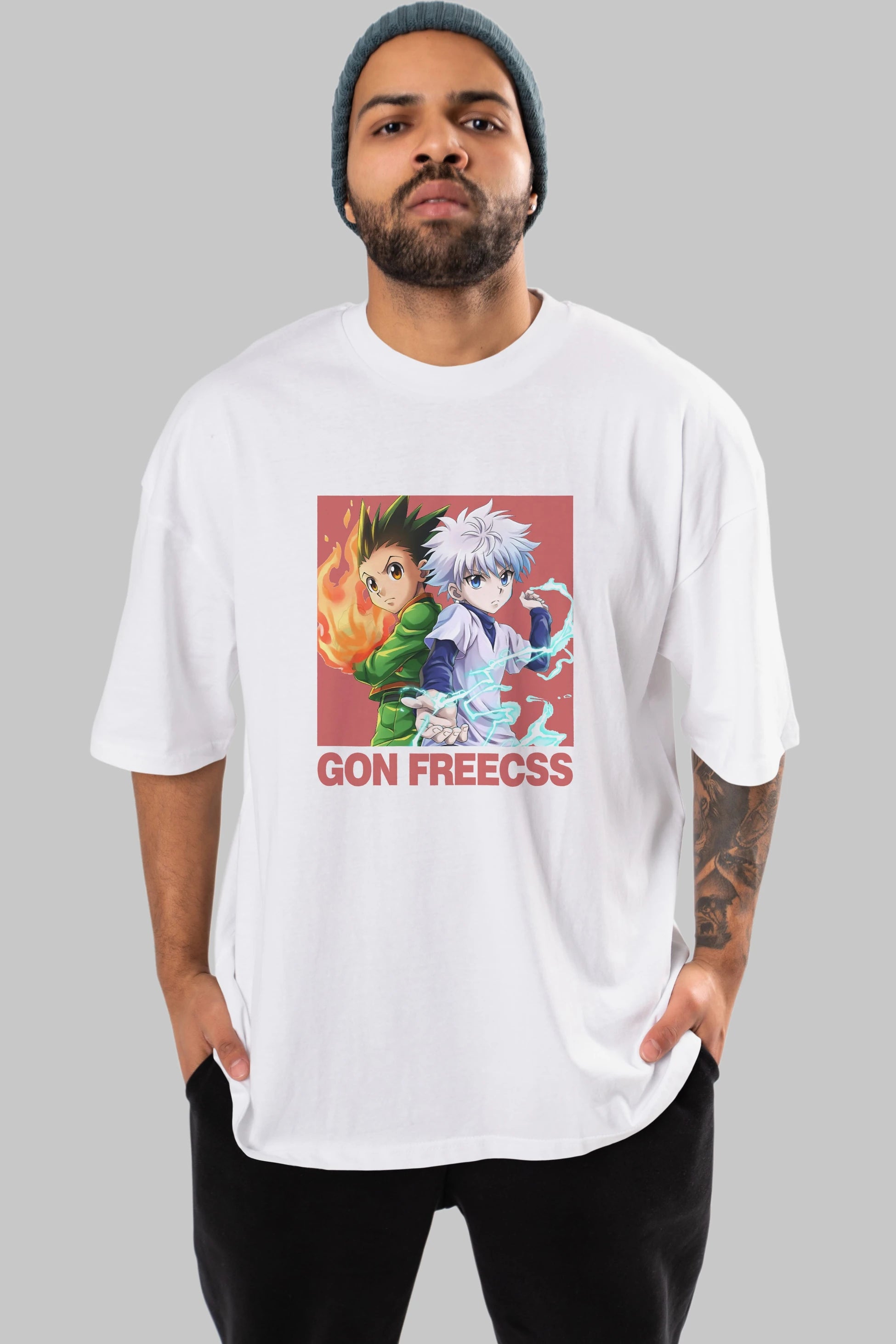 Gon Freecss HUNTER X HUNTER 4 Anime Ön Baskılı Oversize t-shirt %100 pamuk Erkek Kadın Unisex