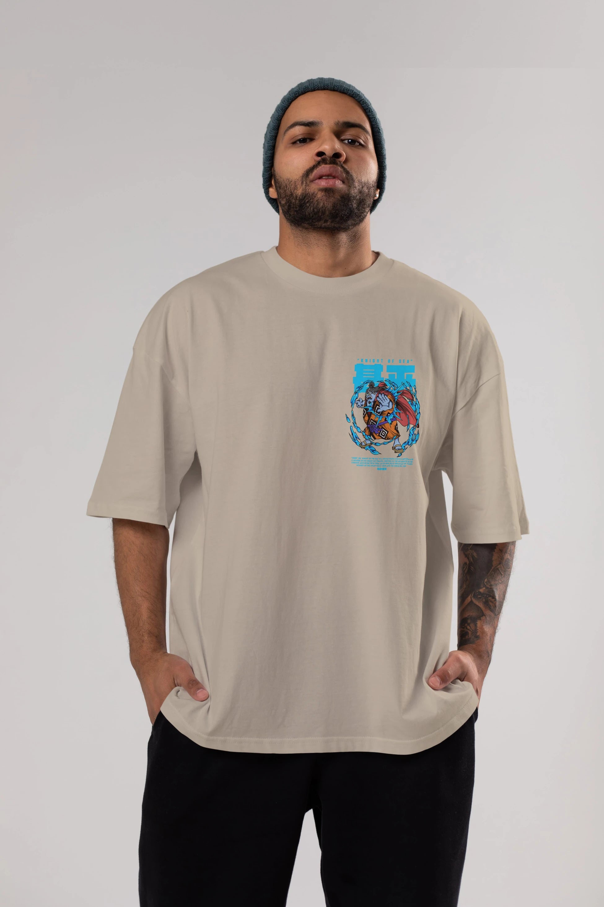 Jinbei Ön Sol Baskılı Oversize t-shirt Erkek Kadın Unisex %100 Pamuk Bisiklet Yaka tişort