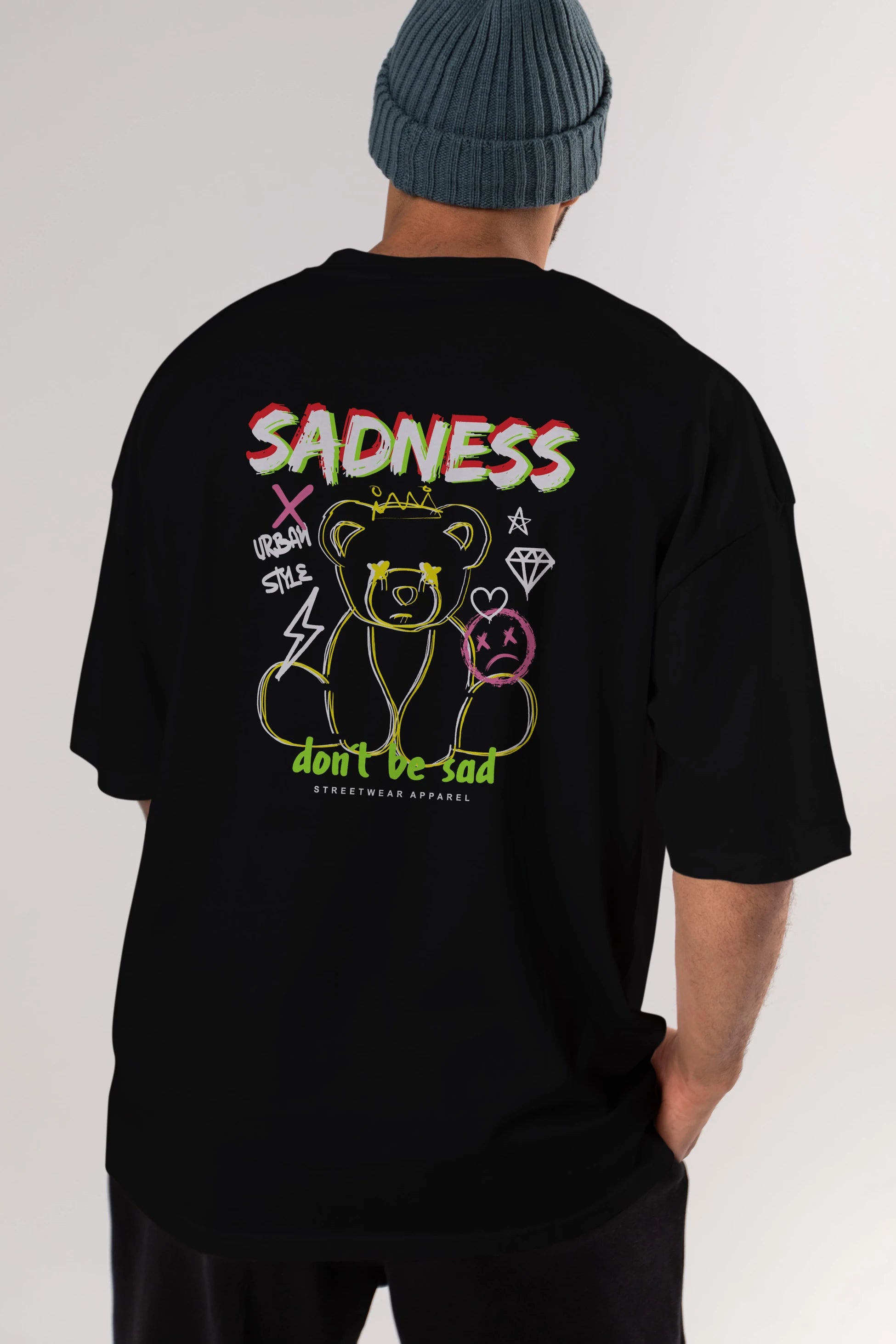 Teddy Bear Sadness Arka Baskılı Oversize t-shirt Erkek Kadın Unisex