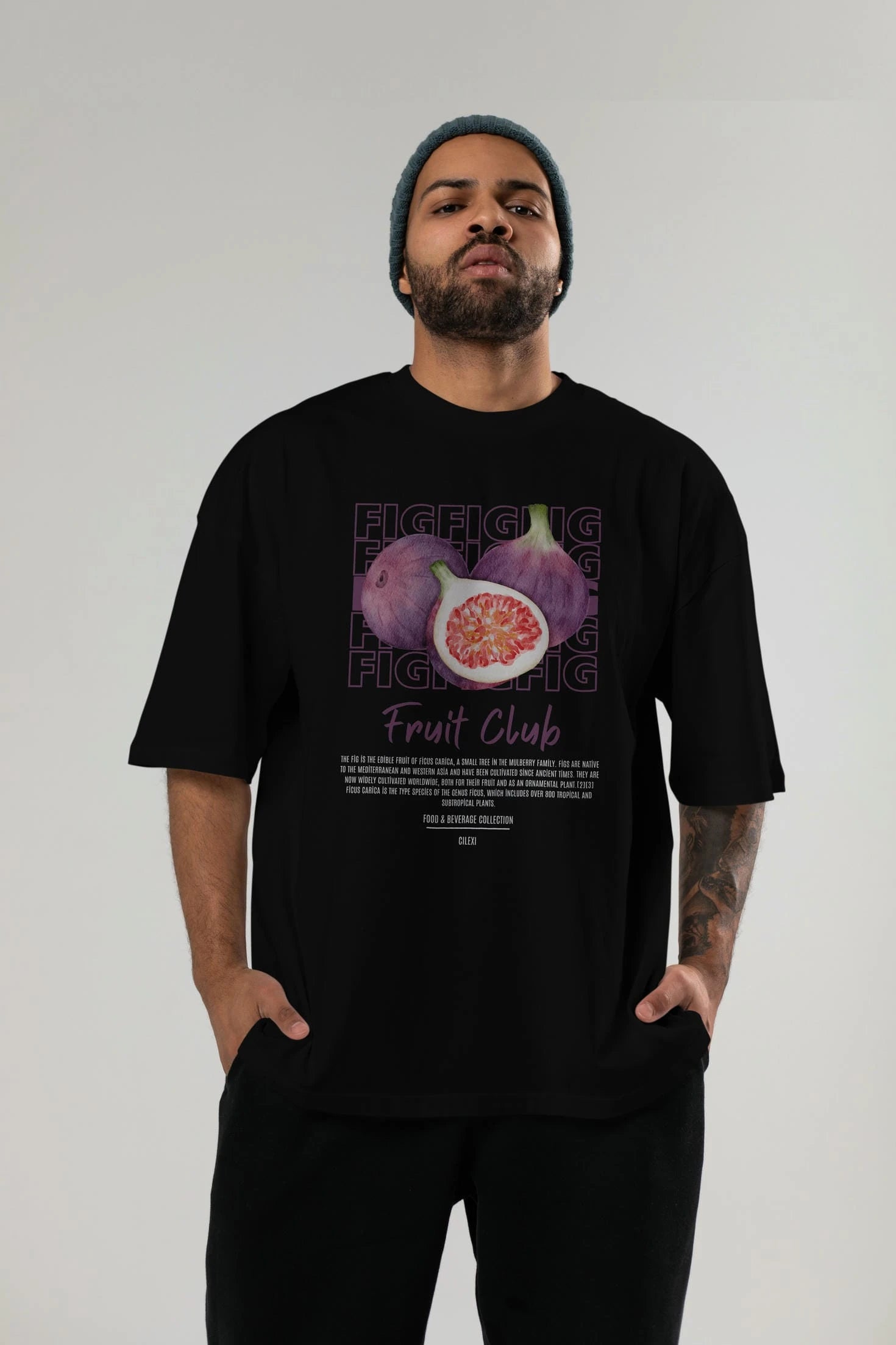 Fig Ön Baskılı Oversize t-shirt Erkek Kadın Pamuk Bisiklet Yaka tişort