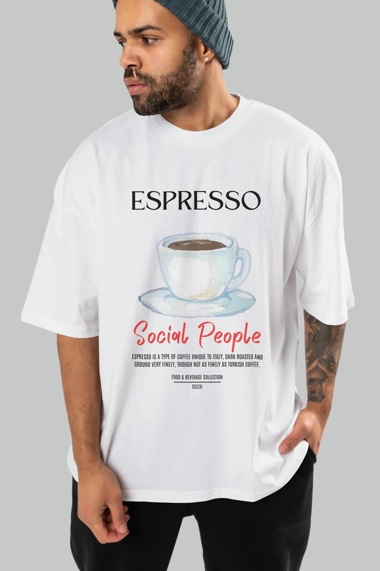 Espresso Kokteyl Serisi ön Baskılı Oversize t-shirt Erkek Kadın %100 Pamuk Bisiklet Yaka tişort