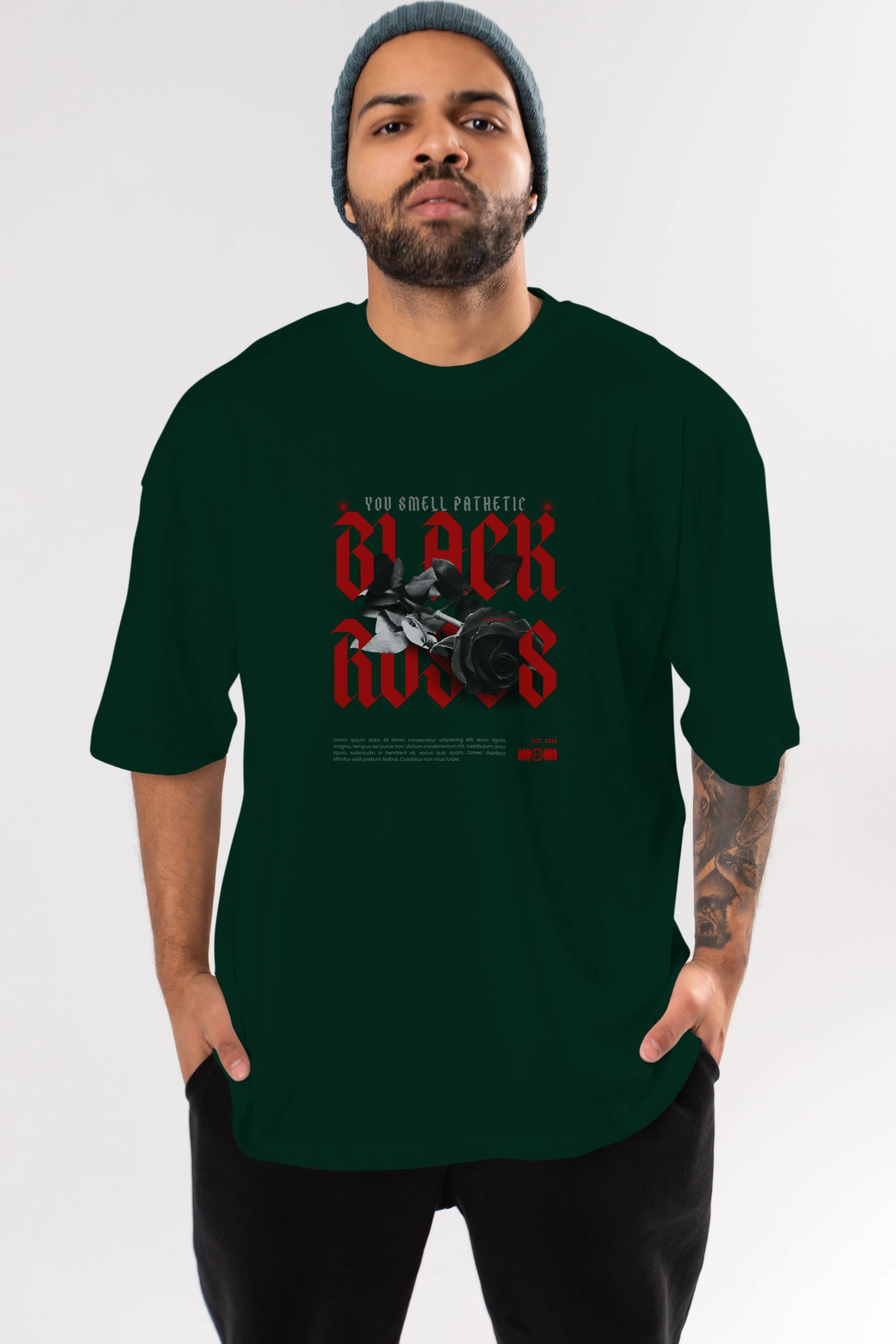 Black Roses Ön Baskılı Oversize t-shirt Erkek Kadın Unisex